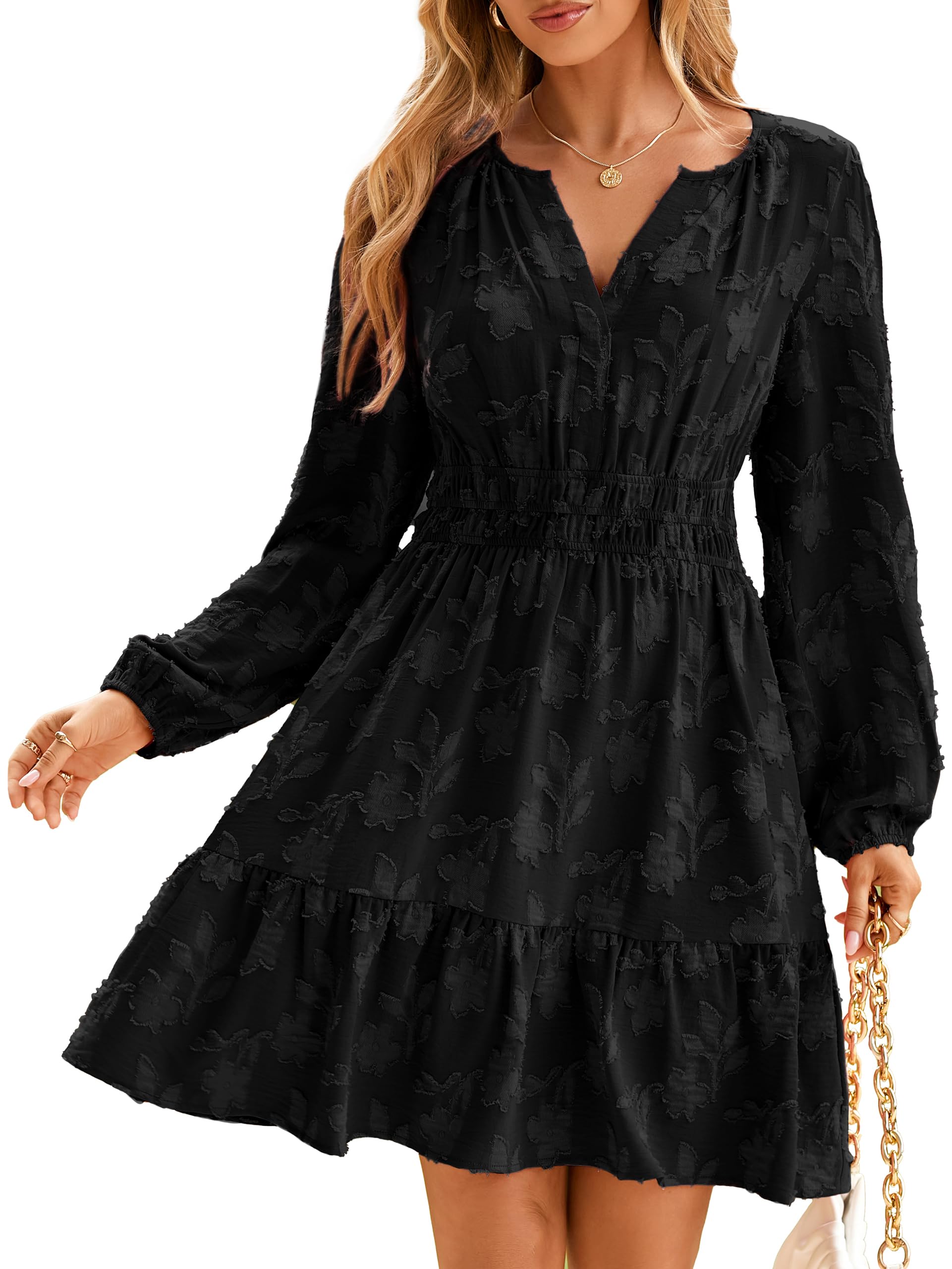 BerryGo Womens Long Sleeve Mini Dress Casual A Line Flowy Loose Vacation Party Babydoll Fall Short Dresses with