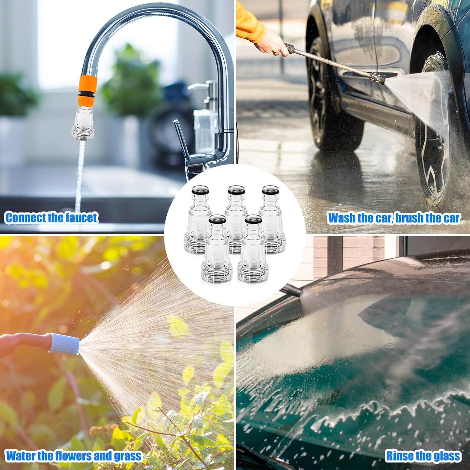 5pcs Pressure Washer Garden Hose Adapter, Pressure Washer Water Filter Pressure Washer Inlet Filter Replacement Accessories and Parts Quick Connect Garden Hose to Power Pressure Washer Adapter