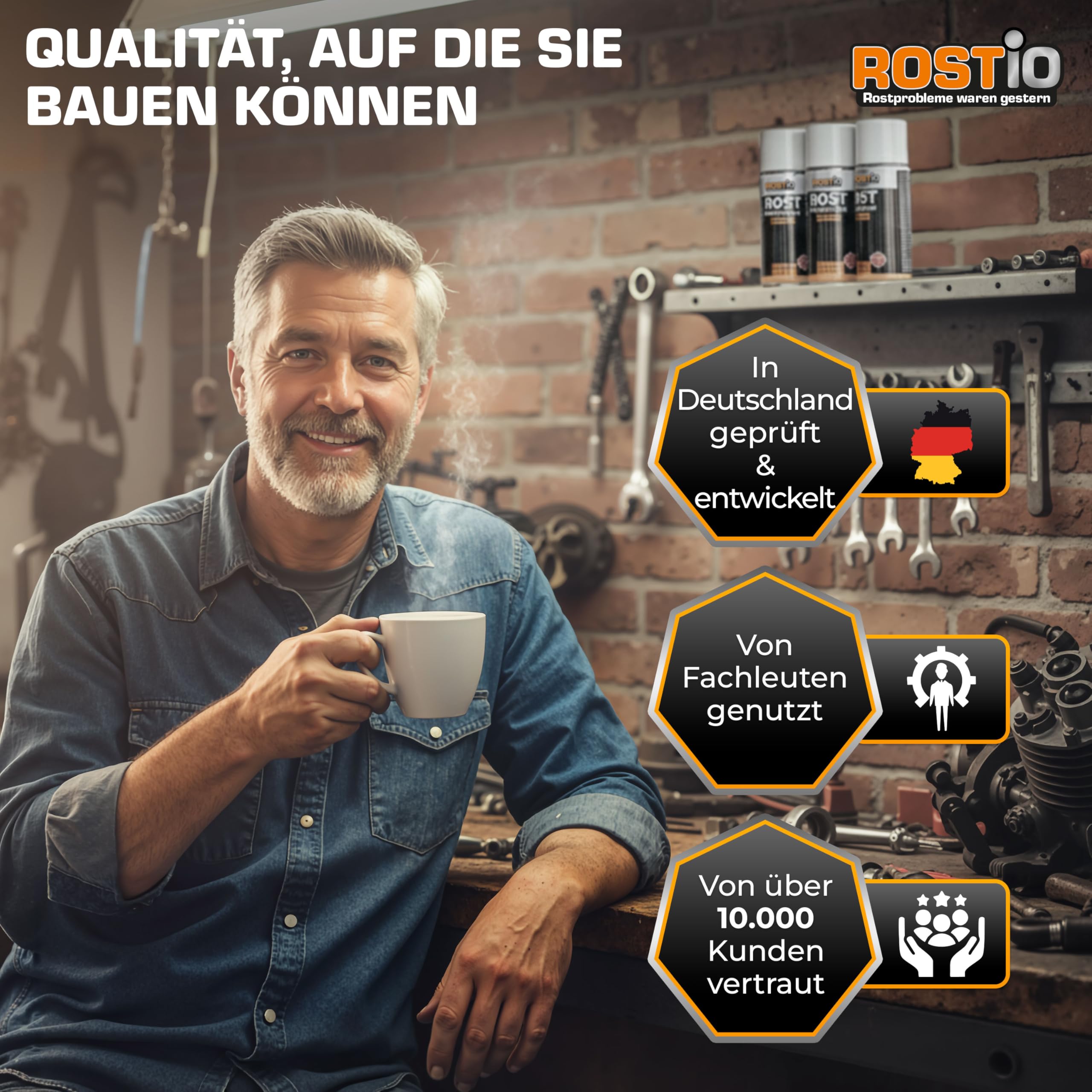 Rostio Rostumwandler Spray 3 x 400 ml – Rostkonverter & Korrosionsschutz – Rostentferner farblos – überlackierbar nach ca. 120 Min – Epoxidharz-Basis – temperaturbeständig bis 180 °C