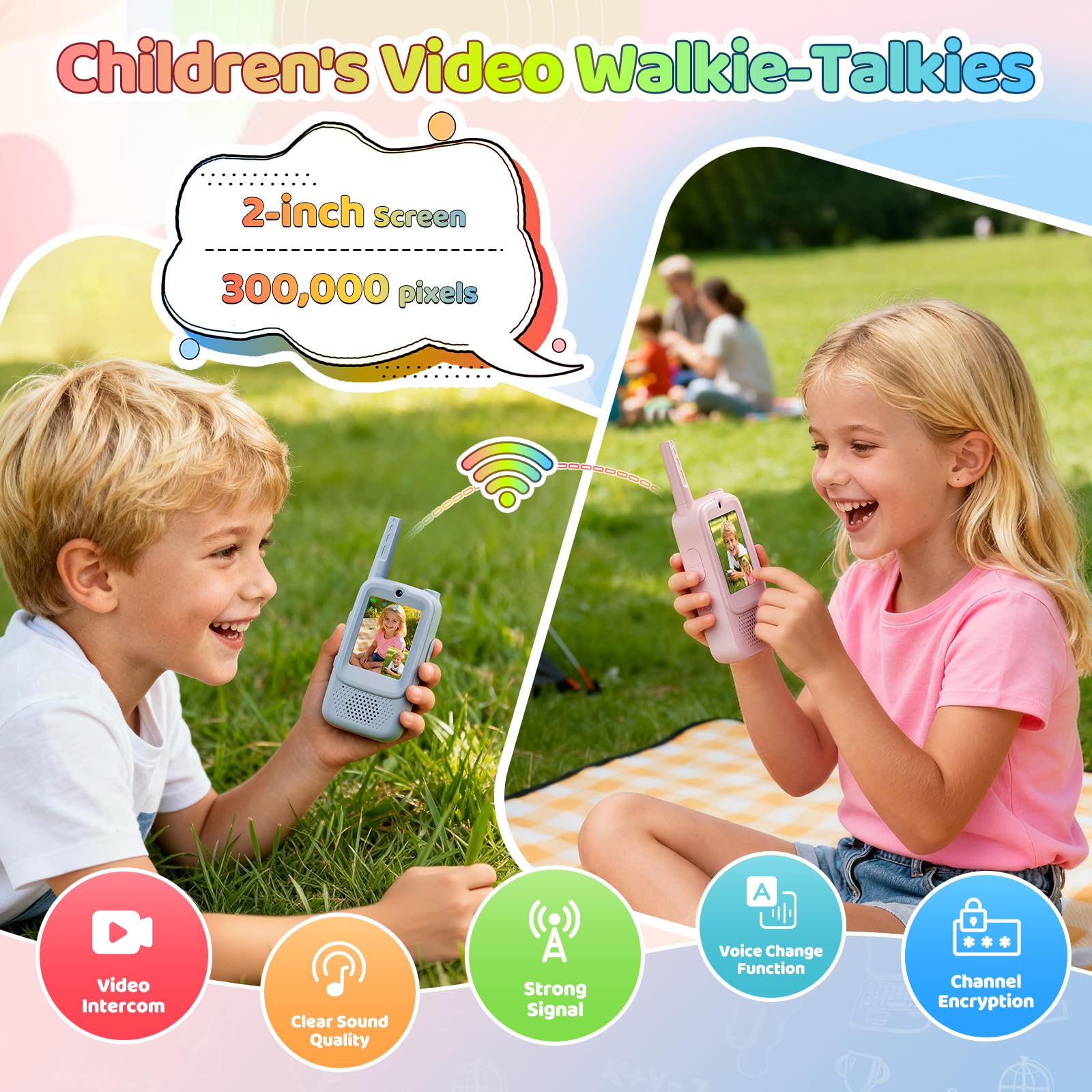 Video Walkie Talkies for Kids 2 Pack Rechargeable Video Intercom Kids Walkie Talkies with Voice Changer, 1000 Feet Range - Image 4