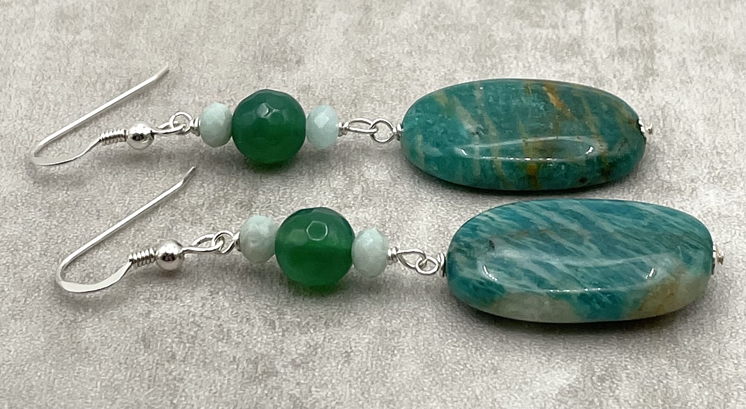Pendientes de Agata Verde y Amazonita Turquesa, Plata 925, Joyas Artesanales, Estilo Moderno, Regalo para Mujer