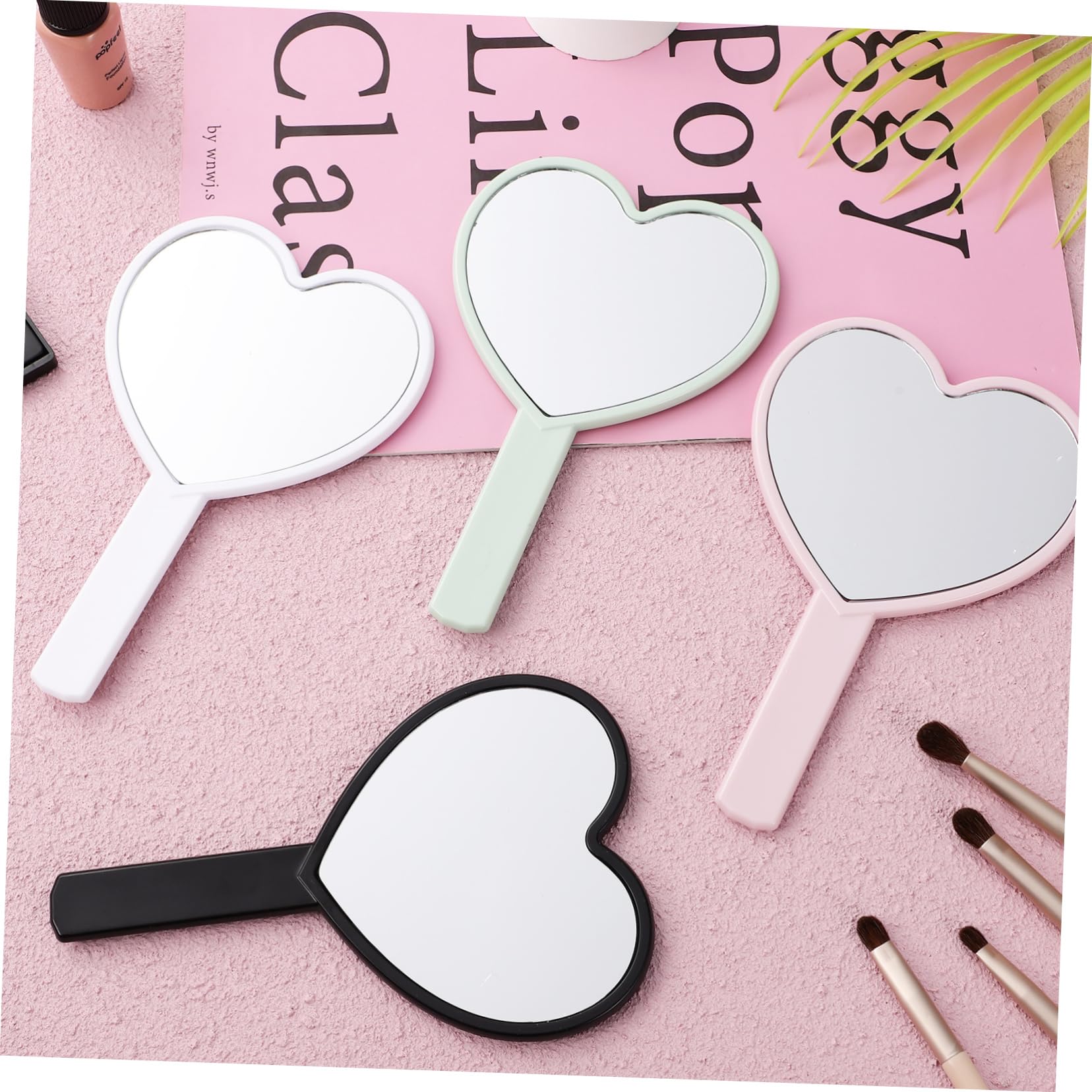 Healeved 12 Stück Kompakte Herzförmige Hand Schminkspiegel aus Kunststoff Tragbarer Schminkspiegel für Make Up und Kosmetik Widerstandsfähig und Praktisch