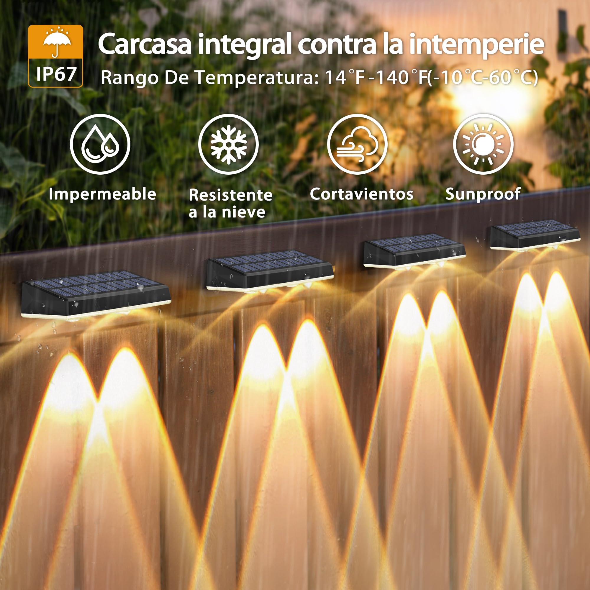Apliques solares exterior impermeable IP67, 8 unidades de luz solar, color blanco con 3 modos, lámpara solar exterior potente para patio, jardín y valla