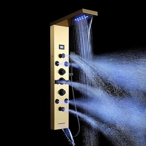 Vista 14 de POPFLY Sistema de Panel de Torre de Ducha con Altura de Brazo de Ducha Ajustable, Sistema de Cabezal de Lluvia, Panel de Ducha de Acero Inoxidable