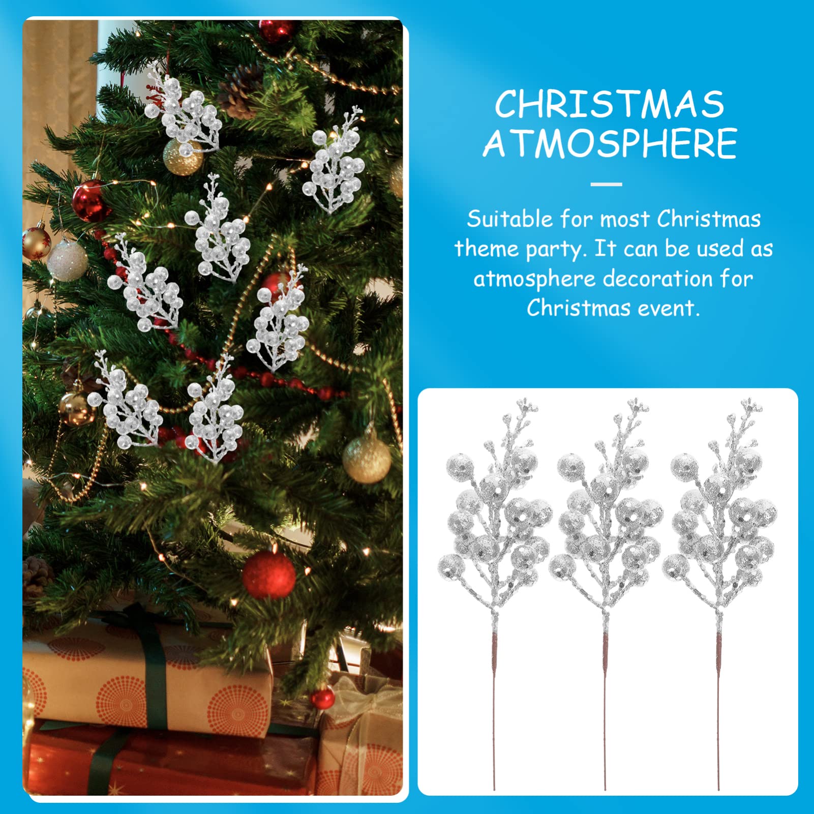 HOMSFOU Bacche Artificiali Natalizie Glitterate 10 Pezzi Rami Decorativi Per Alberi Di Natale e Ghirlande Decorazioni Per Feste a Tema Natalizio