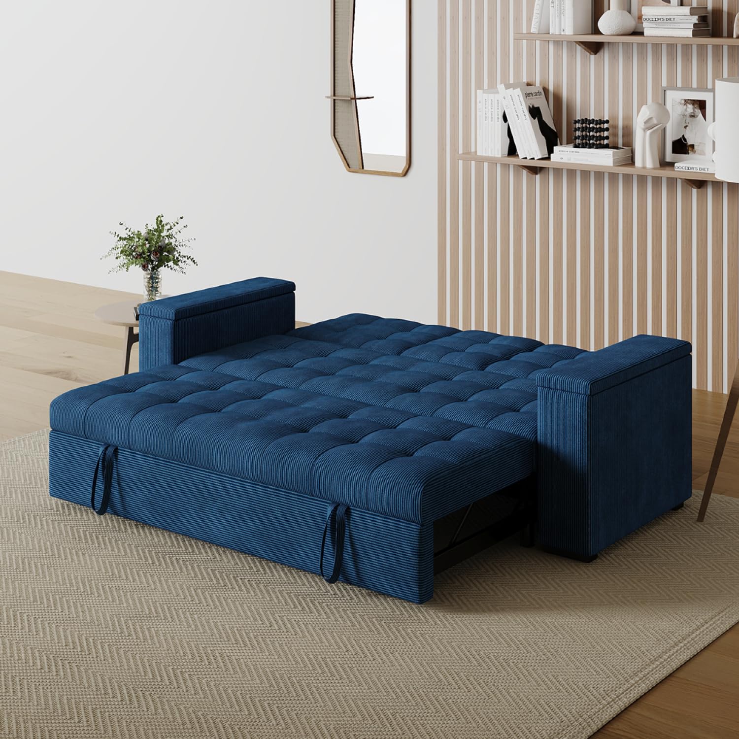 CONCEPTO FÁBRICA Sofá Convertible 3 plazas NOHO Azul Pana | Modular en sillón relax o cama completa de 160 x 160 cm según tus necesidades del momento.