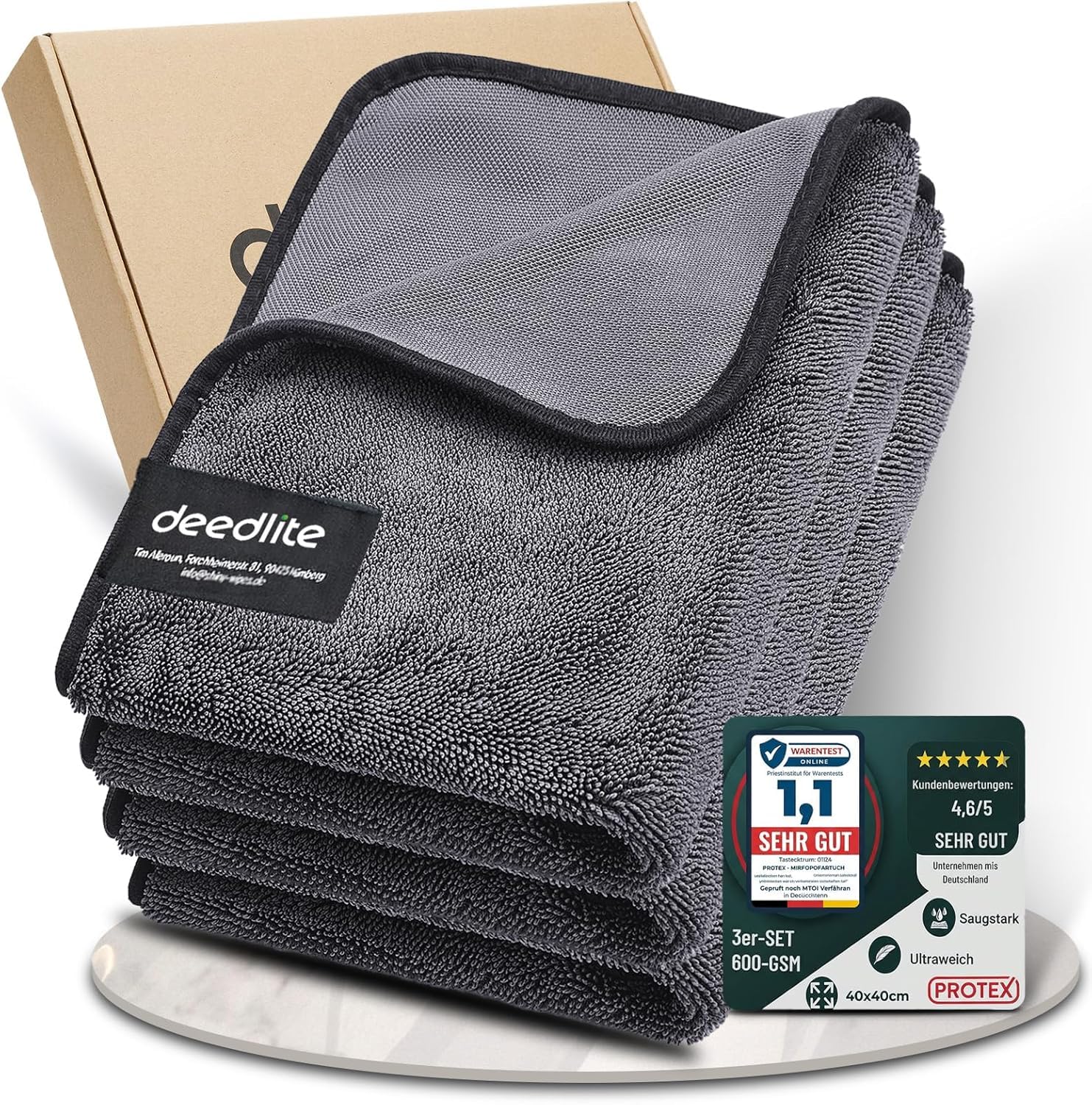 Deedlite Shiny Bath Wipes XXL Trockentuch Dusche, Fast Dry Auto Trockentuch, Mikrofasertücher, Premium Tuch für Auto, Duschkabine, Haushalt, Camping (40x40cm, 3 Stück)