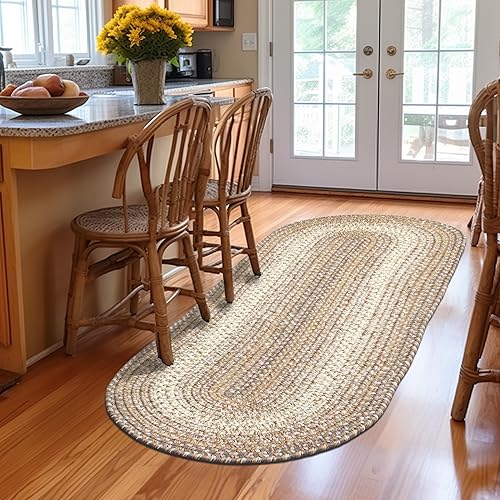 Super Area Rugs Braided Rugs Farmhouse - Alfombra trenzada Ridgewood para sala de estar, reversible, para interiores y exteriores, fabricada en