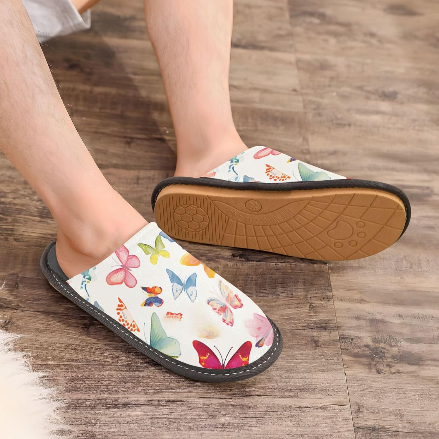 Butterfly House Slippers – Cozy Fuzzy Slippers for Guests, Washable & Disposable, Perfect for Shoeless Home, Spa & Hotel Use A111338