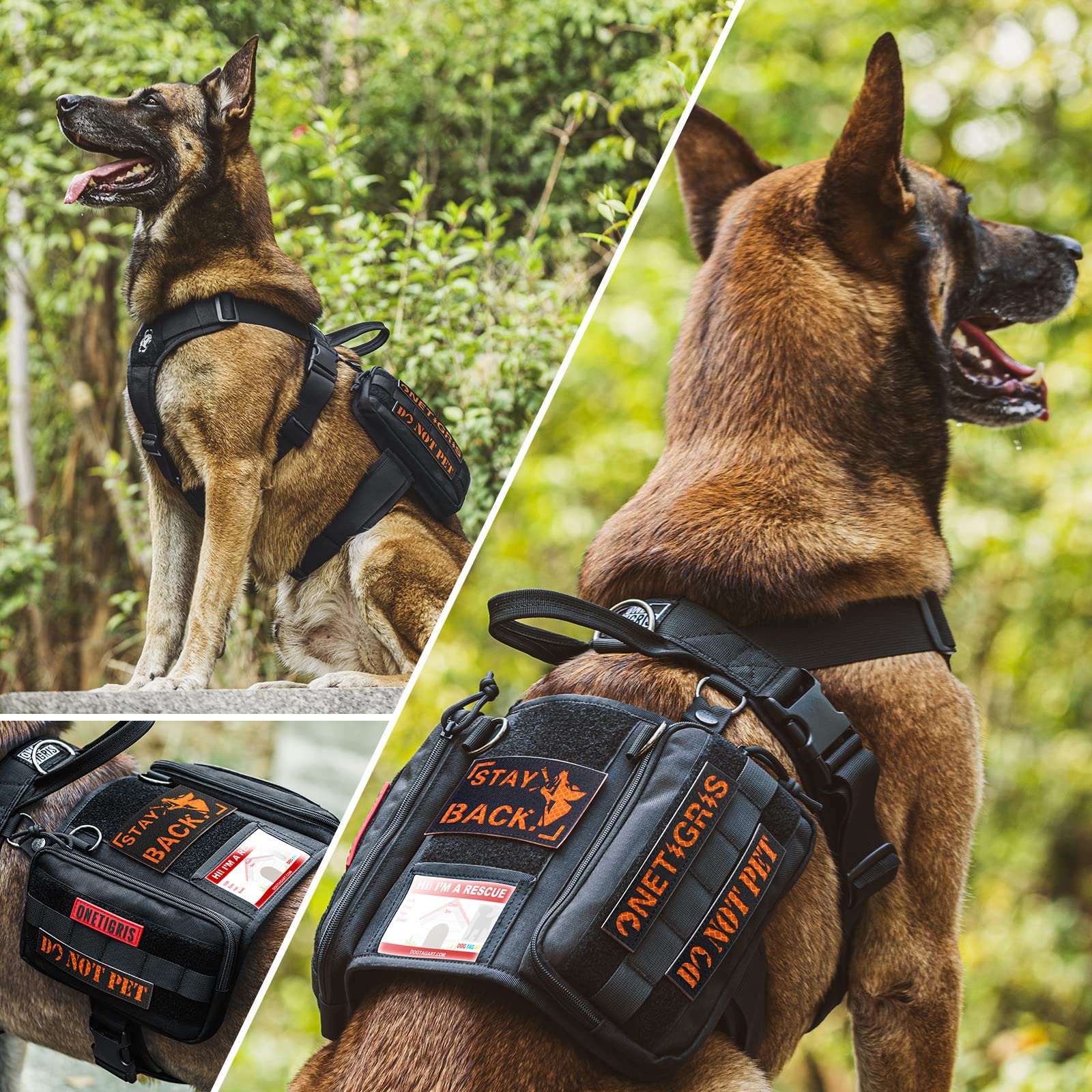 OneTigris Guardian Arnés para Perros Traje, Servicio Arnés para Perros con 3 Anillos D de Acero Inoxidable y Bolsillo de Gran Capacidad, Correa de Pecho con Cómodo Acolchado - Negro