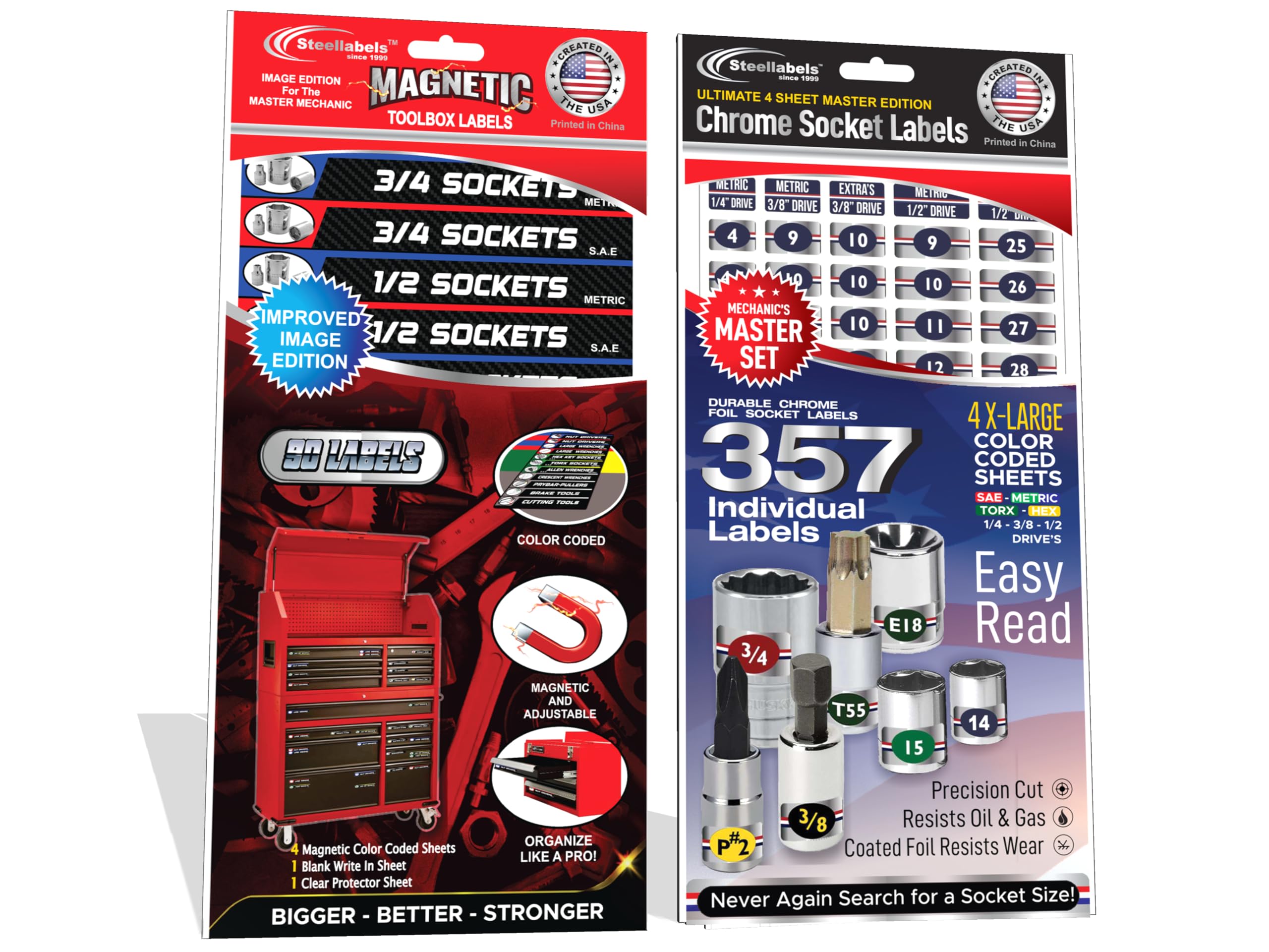 Ultimate Magnetic Toolbox Label Set Socket Combo - 447 Labels for Organizing Box Drawers for Metric - SAE Sockets, Wrenches, Power Tools & More. fits All Brands of 'Steel' Boxes, Craftsman & Snap-on