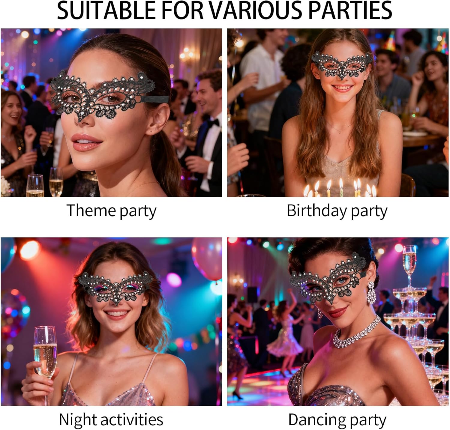 YAMUDA Glamorous Diamond Fox Mask for Women Elegant Party Mask for Masquerade Balls Events - Image 5