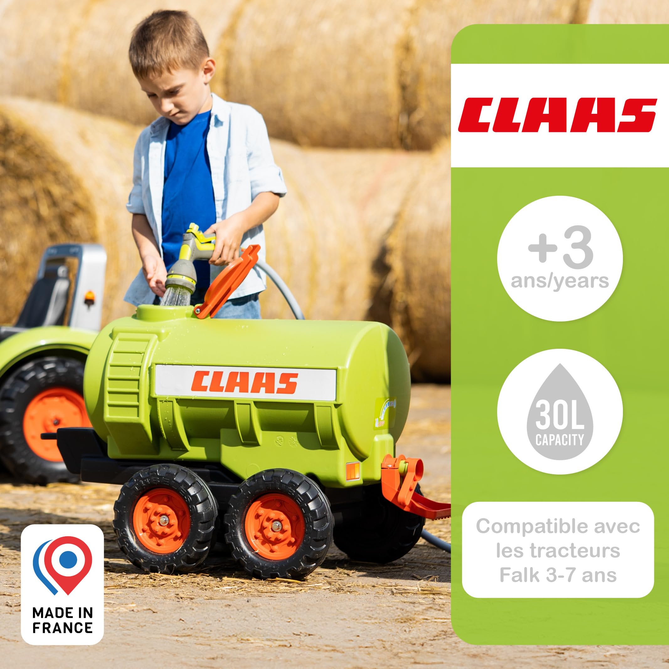 Falk - Przyczepa do zbiornika o dużej pojemności z kranem i rozrzutnikiem - Claas - 30L - Od 3 lat - Kompatybilna z ciągnikami i koparkami Falk 3/7 lat - 100% Wyprodukowano we Francji - R-943C