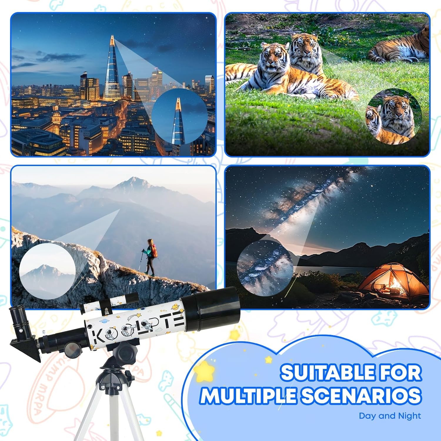 Telescope for Astronomy Beginners – 50mm Aperture Portable Refractor Telescope with Adjustable Tripod, 2 Interchangeable Eyepieces,Easy Set Up & Lightweight for Travel