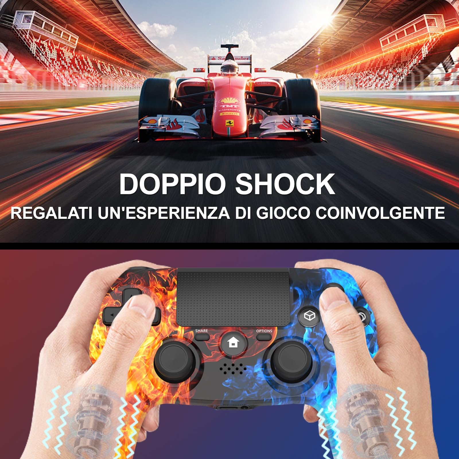 Controller wireless per PS4, Gamepad remoto senza fili con/doppia vibrazione / 6 assi sensore di movimento/funzione audio, controller di gioco ampiamente compatibile con PS4 / PC/iOS (rosso)