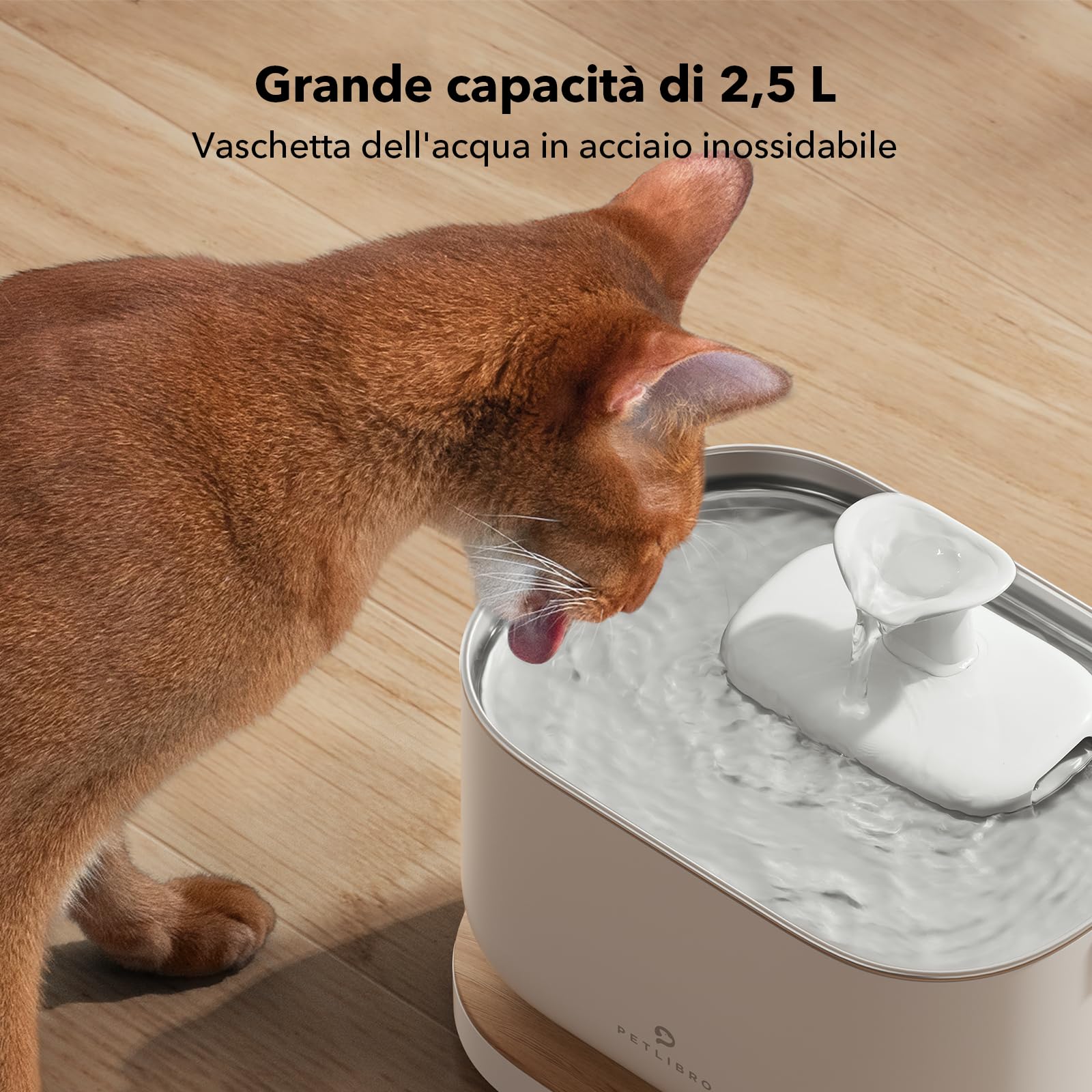 PETLIBRO Fontanella per Gatti con App, 2.4 GHz WiFi Dockstream 2,5L Fontana con Statistiche sull'Assunzione d'Acqua, Ultra Silenziosa, Distributore di Bevande con Vassoio in Acciaio Inossidabile