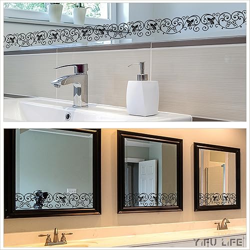 Miniatura 2 de YIFU LIFE Borde de papel pintado floral transparente de encaje de despegar y pegar, adhesivo en vinilo autoadhesivo para espejo de vidrio, hojas