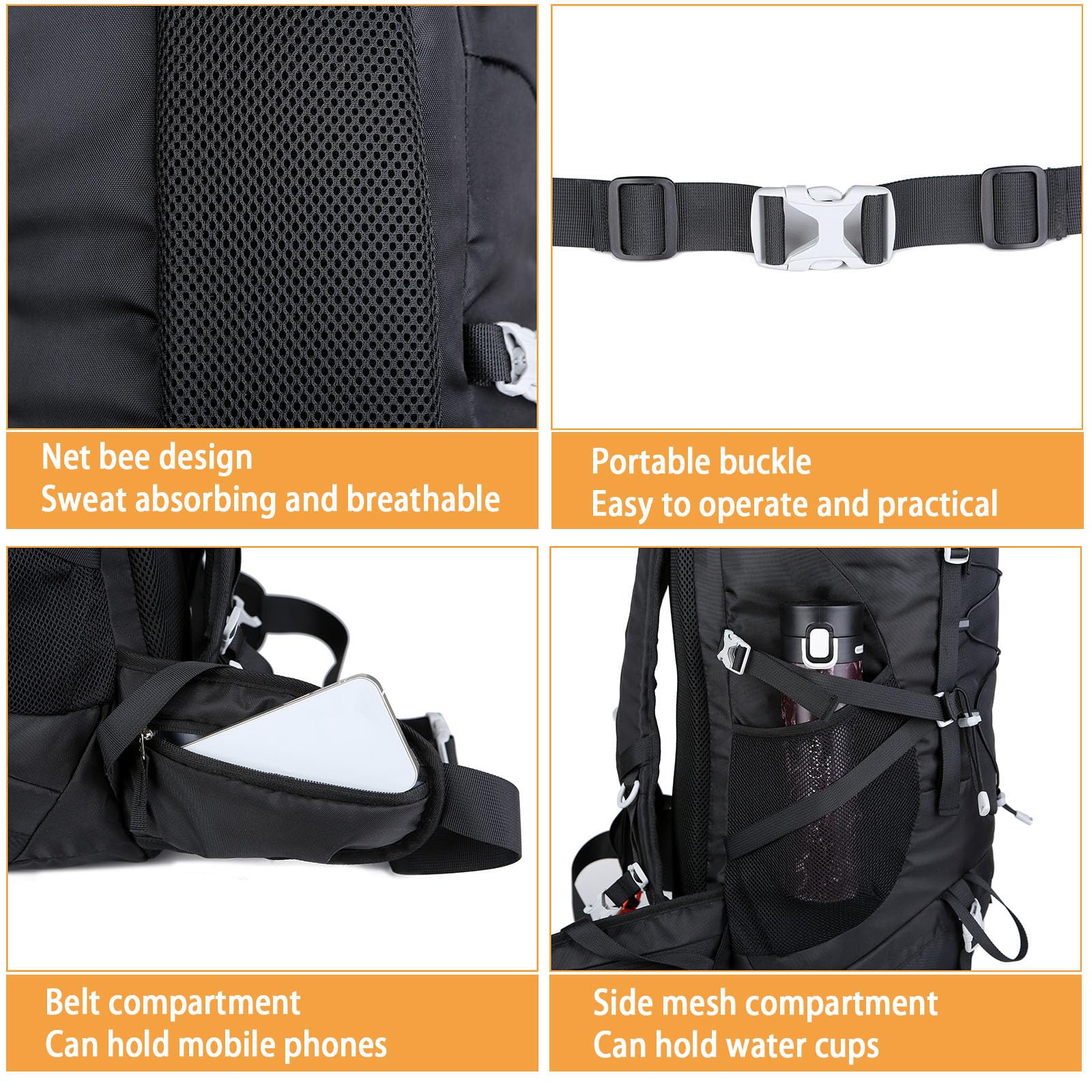 Zaino da trekking da 50 l, impermeabile e leggero, per escursioni e campeggio, adatto per uomini e donne.