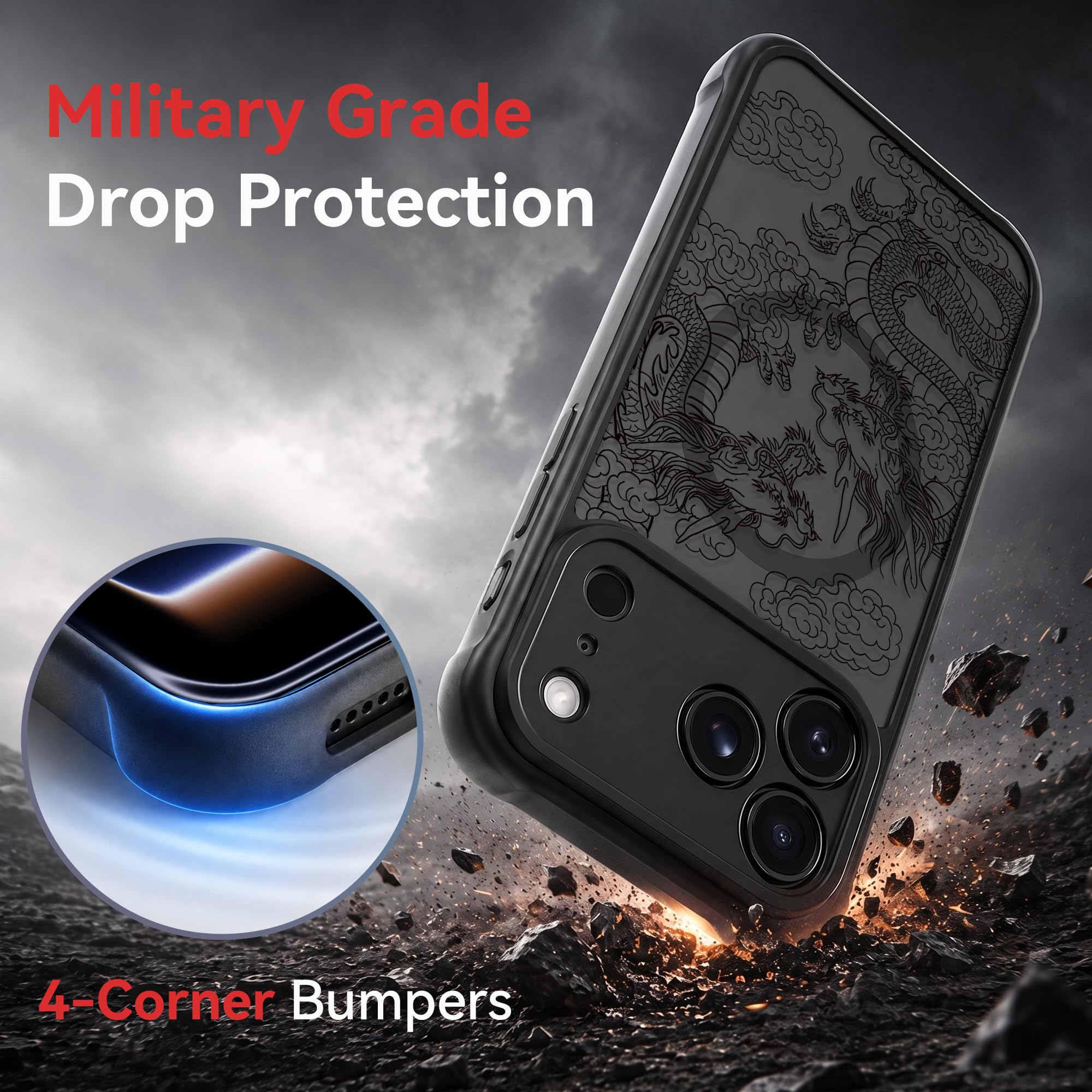 per iPhone 12 Pro Custodia estetica nera, drago