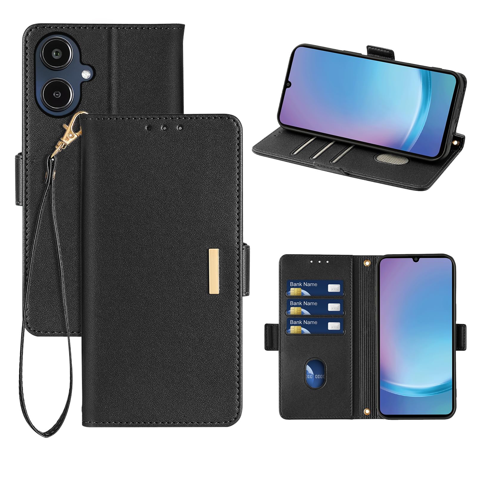 RanBluu コンパチブル Samsung Galaxy A25 5G SC-53F 日本版ケース 手帳型 日本版 サムスン ギャラクシー A25 5g sc-53f 用 レザーケース 携帯カバー スマホケース 財布型 カード収納 マグネット開閉 カメラ保護 横置きスタンド機能 ストラップ付き 耐摩擦 耐衝撃 全面保護（Samsung Galaxy A25 5G SC-53F 対応 ブラック）