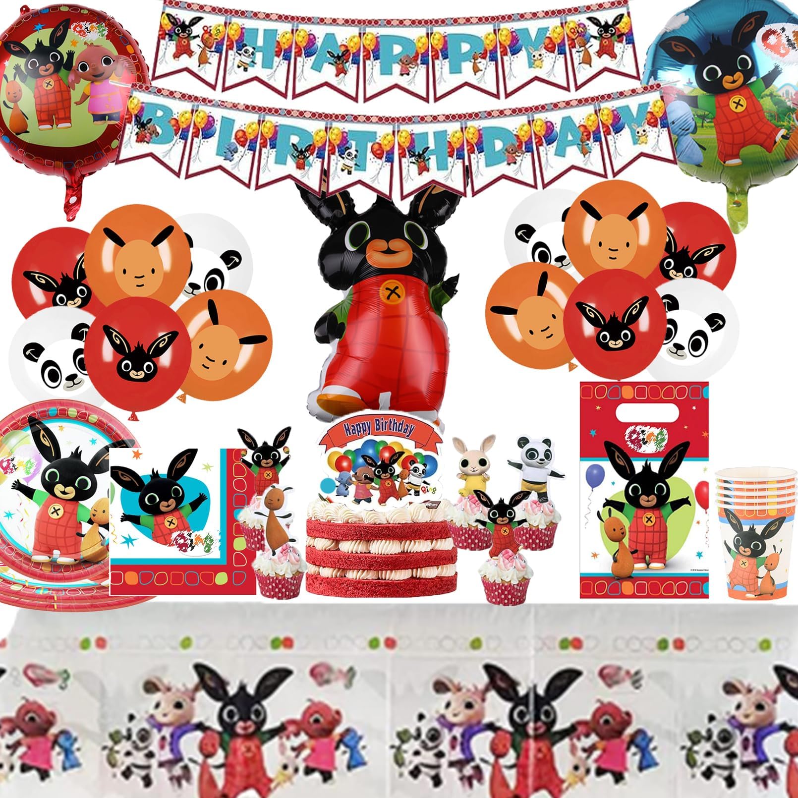 Decorazioni Compleanno Bunny, Stoviglie per Festa Bunny, Decorazioni per Festa Bunny Compleanno include Tovaglia, Piatti di Carta, Banner, Set Decorazioni per Compleanno per 10 persone