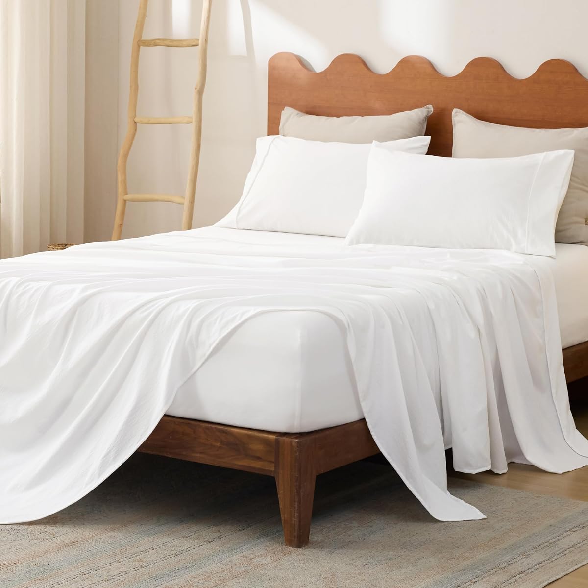 Queen Sheets Set - Imitation Cotton Fits Up to 16" Mattress Deep | Jacquard, Breathable, Lightweight and Easy Care Bedsheet & Pillowcases, Gifts for Kids,Women,Men,White