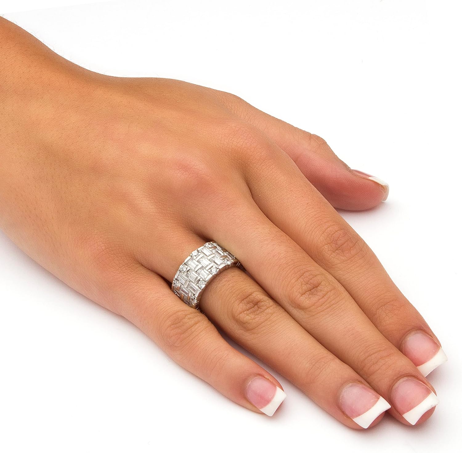 PalmBeach Platinum-plated Sterling Silver Baguette Cubic Zirconia Bridal Eternity Ring Sizes 6-10