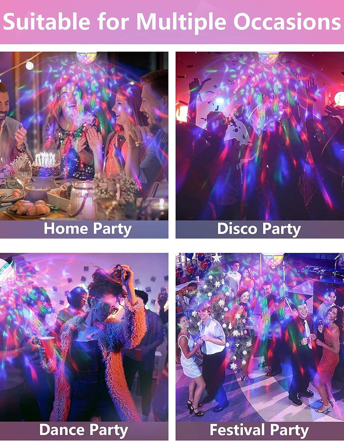 Disco Ball Light Bulb, 3w E27 RGB Color Rotating Bulb Led Party Bulbs, Magic Ball Light for for Disco, Holiday, Birthday, Club, Halloween, Christmas, Bar, Indoor & Outdoor(2 Pack)