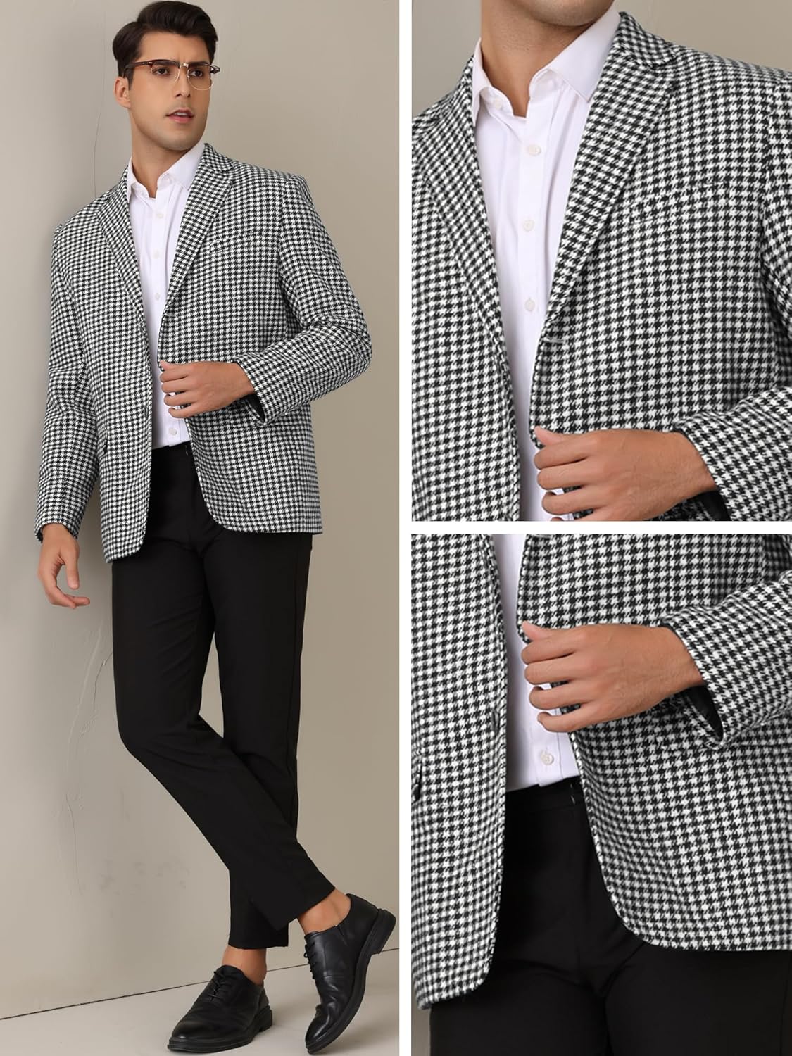 Lars Amadeus Houndstooth Blazer for Men's Classic Fit Business Two Button Plaid Sports Coat - Image 5