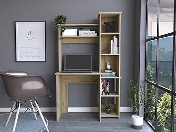 Space-Saving Ladder Desk,Modern Secretary Desk with 2 Bookshelf & 5 Shelf,Writing Table for Home Office, Bedroom, Small Space,Easy Assmbly Beige