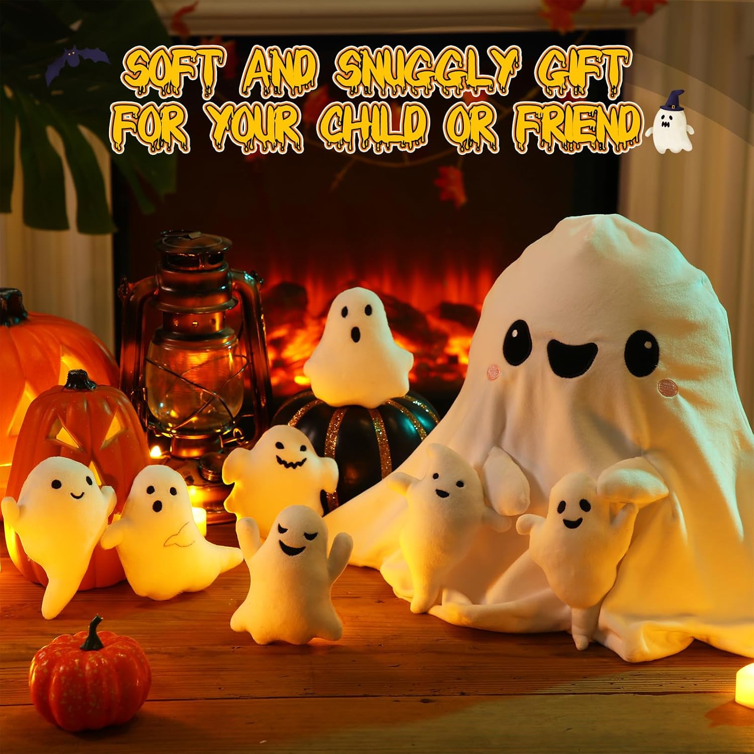 Liliful 16 Inch Ghost Plush Toy Sets Ghost Stuffed Animal Mommy Pillow with 7 Cute Plush Babies Soft Funny White Plushes Gift for Boys Girls Birthday Holiday(Smile)