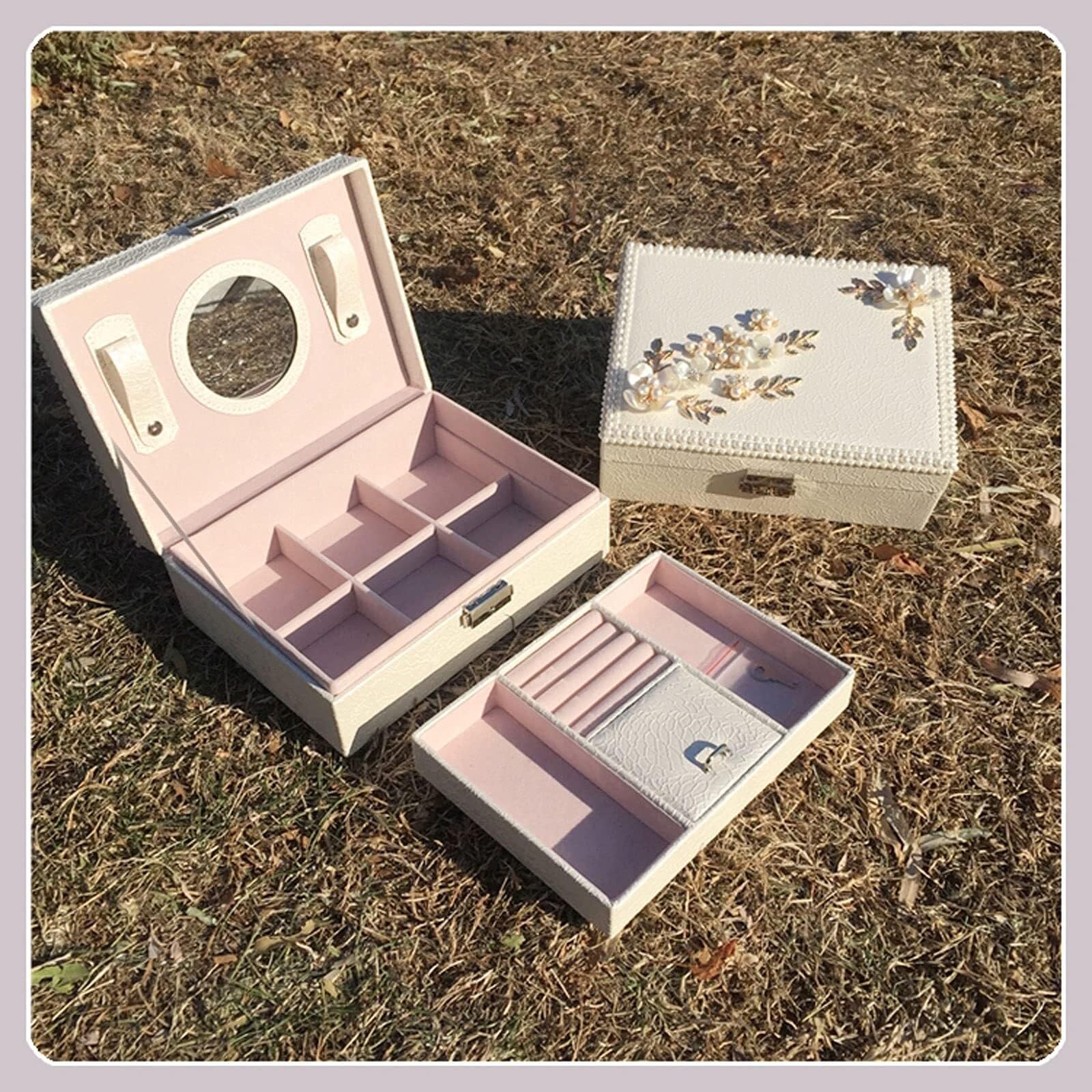 Jewelry Storage Box Creative Simple Pastoral Style Jewelry Box Small Jewelry Storage Box Leather Multilayer with Lock Gift for Woman Jewelry Display Stand