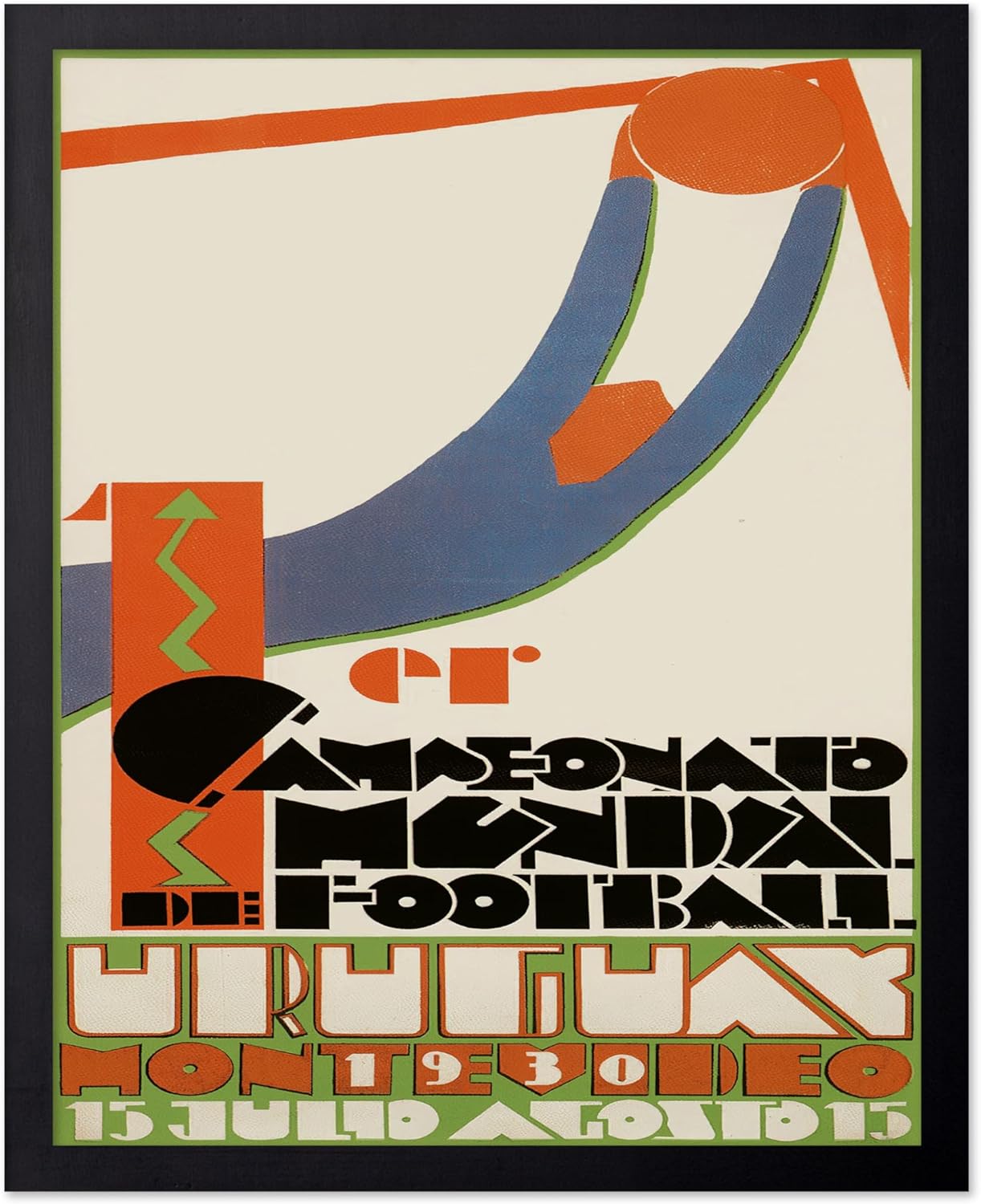 Poster Master Vintage Illustration Poster - Retro Sports Print - World Cup 1930, Uruguay, Football, Soccer, Fan - Gift for Athlete, Friend - Wall Decor for Home, Dorm, 11x14 Black Framed