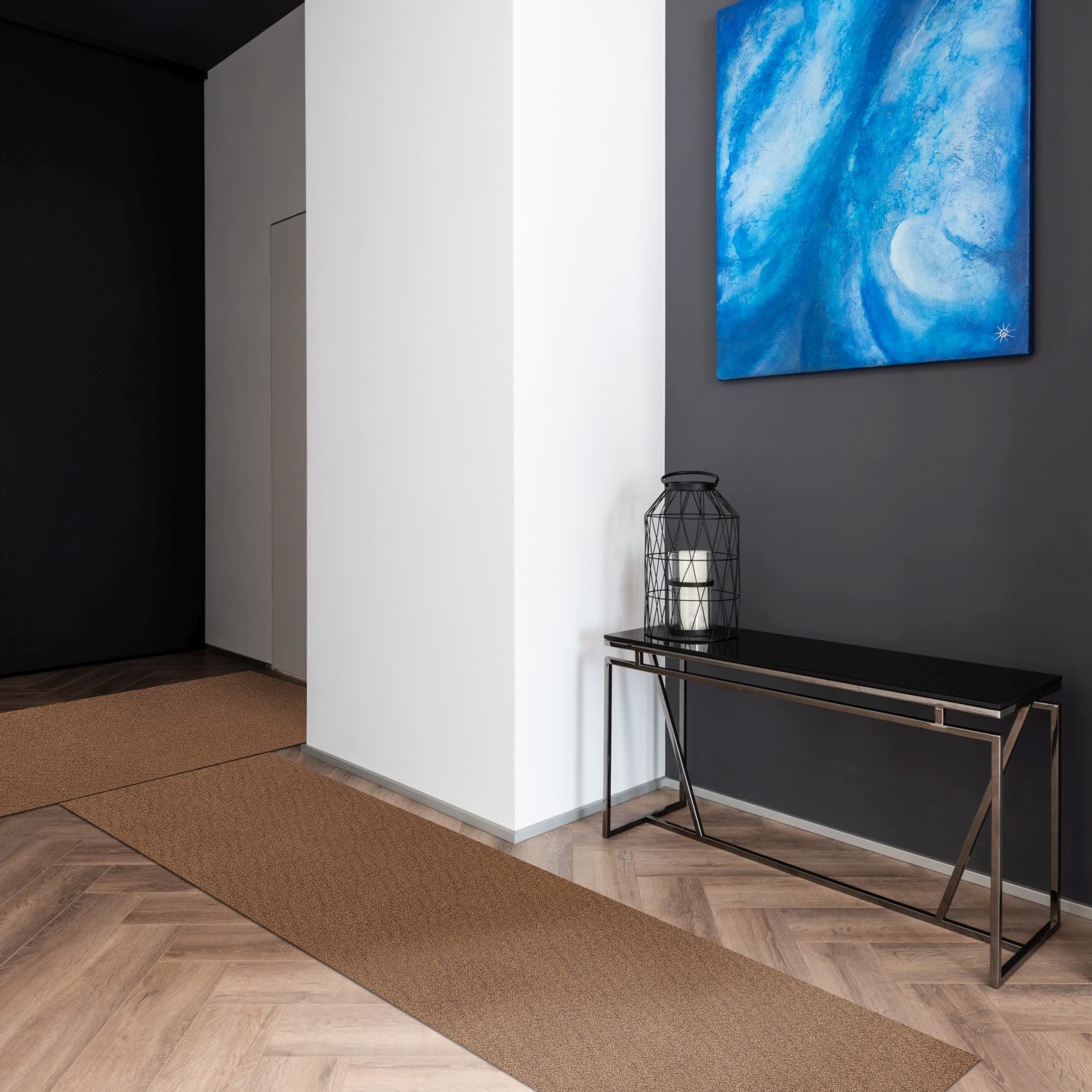 ANRO Teppich Teppichläufer Flur Schlafzimmer Küche Wohnzimmer Küchenläufer Küchenteppich rutschfest Meterware Tamara Braun 400x100cm