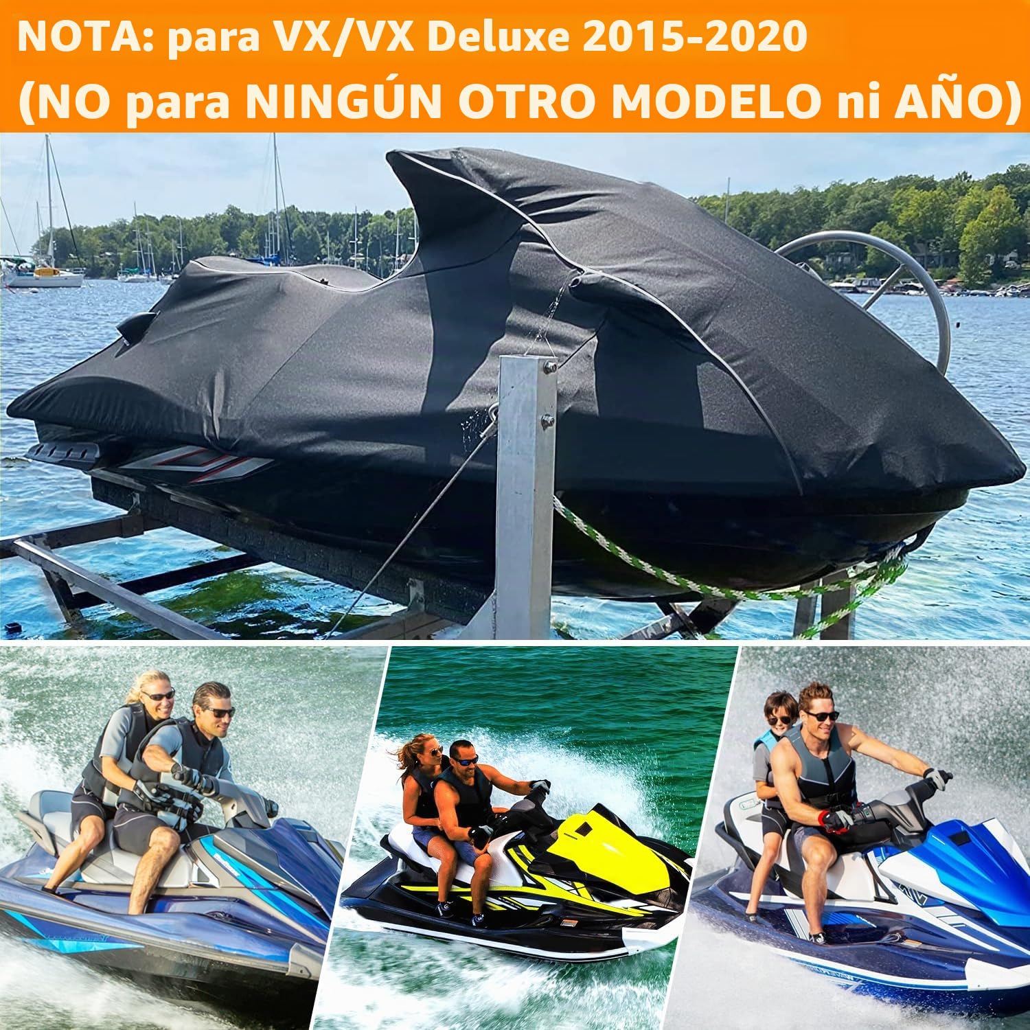 Funda para Remolque de Moto acuática Yamaha VX/VX Deluxe 2015-2020 con Cremallera Impermeable, Oxford 600D, Poliuretano Impermeable, a Prueba de Rayos UV, para Moto acuática Waverunner