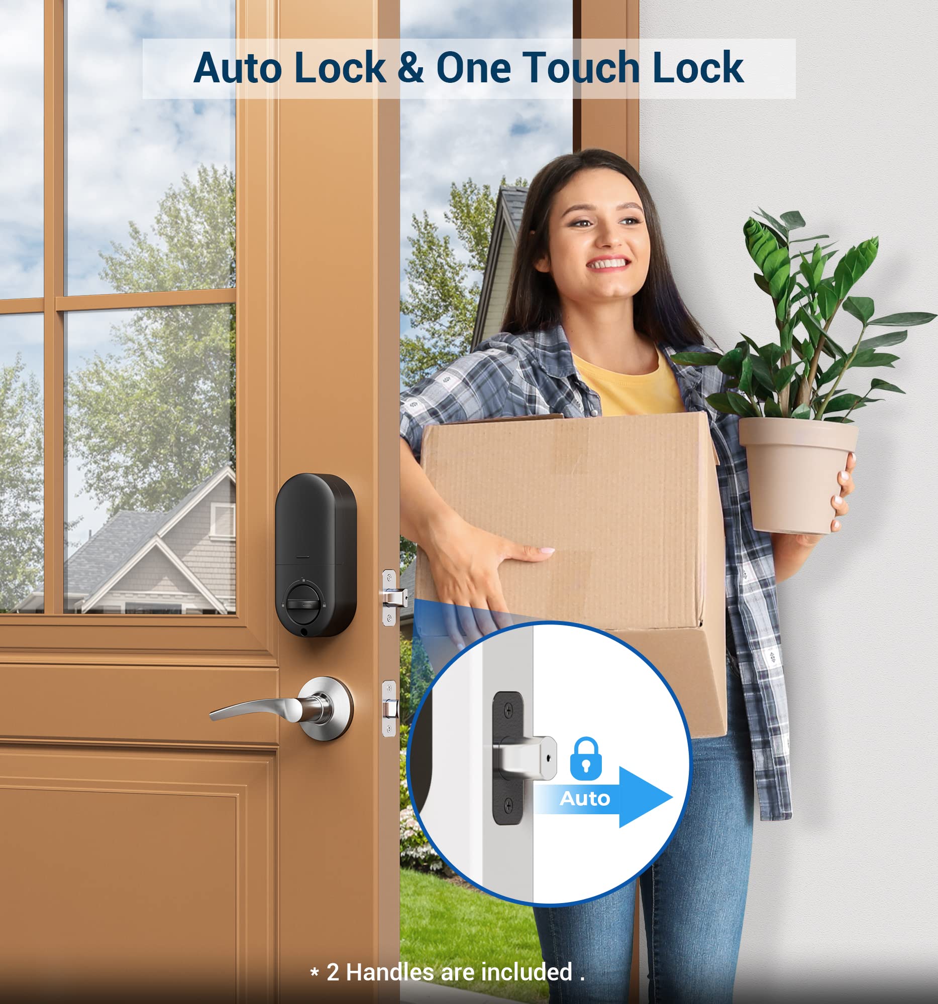 Veise Keyless Entry Door Lock with 2 Lever Handles - Electronic Keypad Deadbolt, Auto Lock, Back Lit & Easy Installation Design, Front Door Handle Sets, Satin Nickel