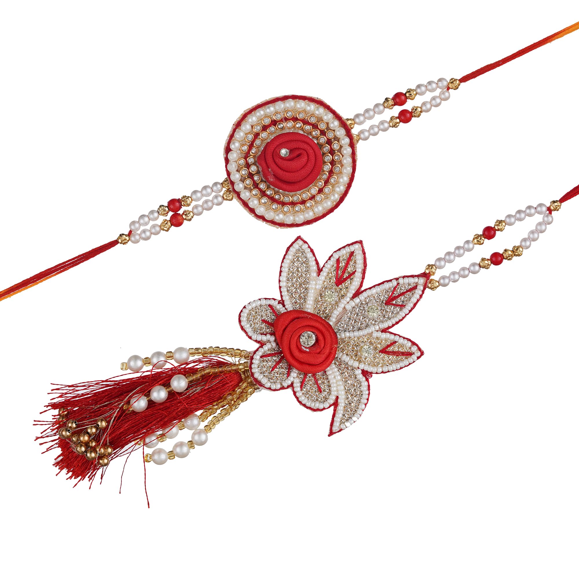 eCraftIndia White and Red Pearls and Beautiful Floral Designer Bhaiya Bhabhi Rakhi Set with Roli Chawal Pack - Rakhi for Brother, Bhaiya, Bhai - Lumba Rakhi for Bhabhi, Sister (B0C8NNYNMD) Amazon Price History, Amazon Price Tracker