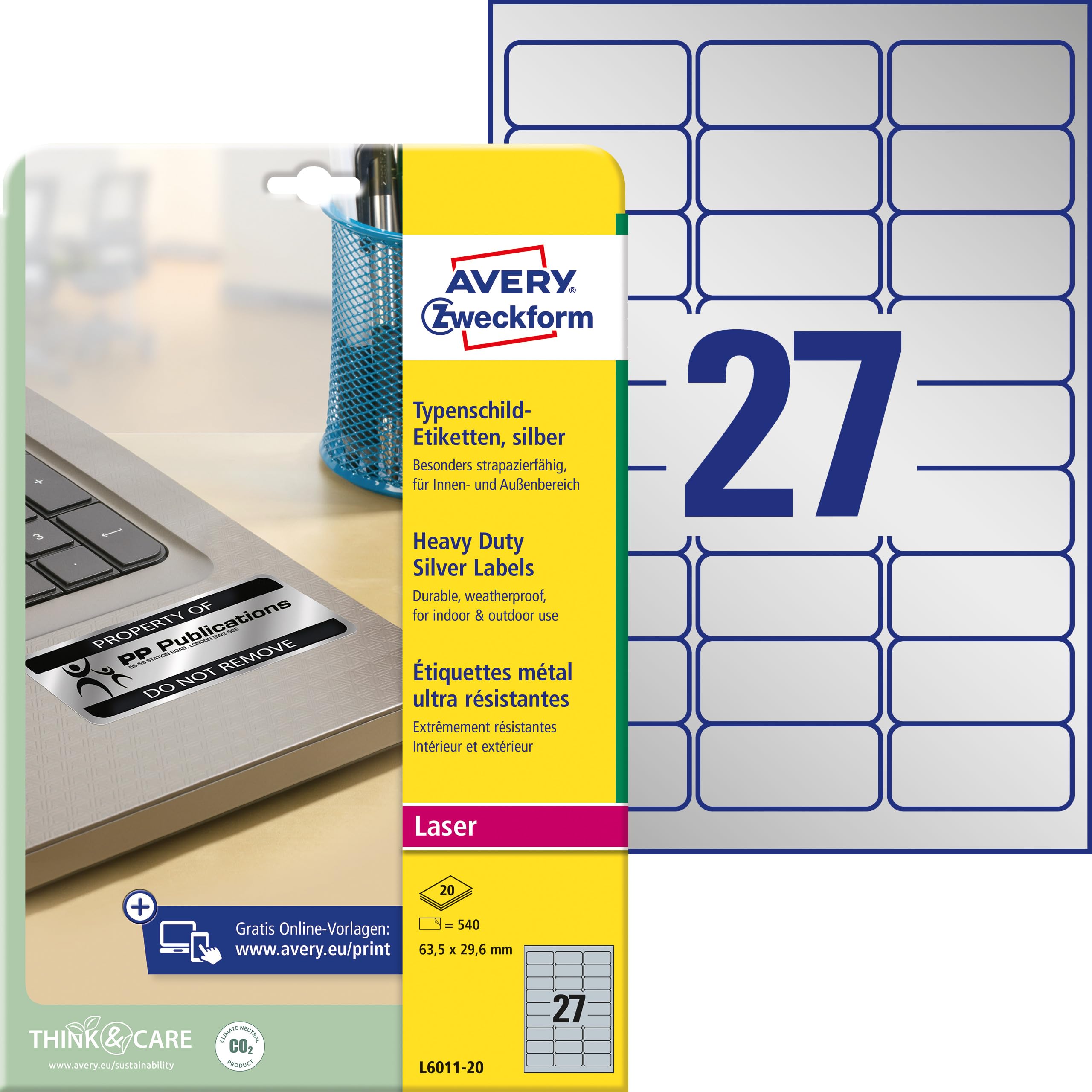 AVERY Zweckform Typenschild Folienetiketten 540 silber