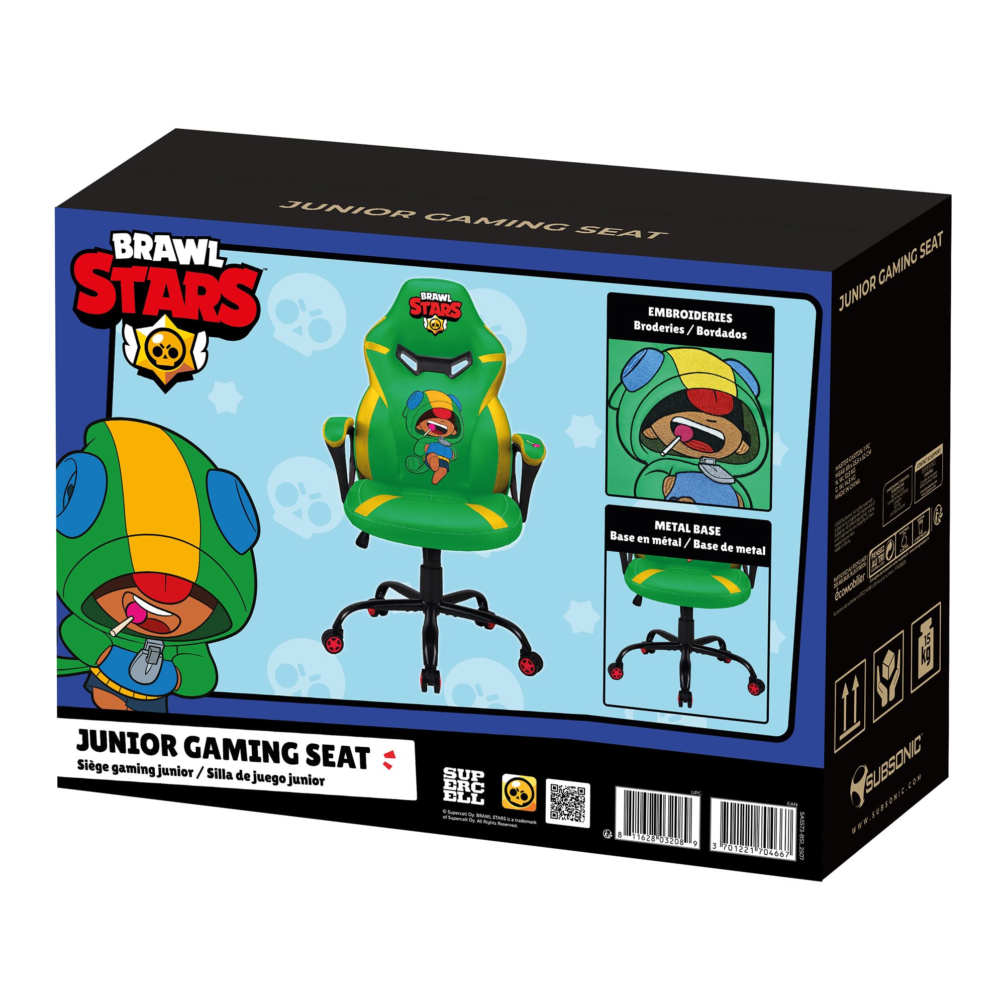 SUBSONIC - Junior Gaming Stuhl Brawl Stars Leon - Bürostuhl | Offizielle Lizenz, Ergonomisch, Hochdichter Schaum, Armlehnen, Höhenverstellbar - Für Kinder und Jugendliche
