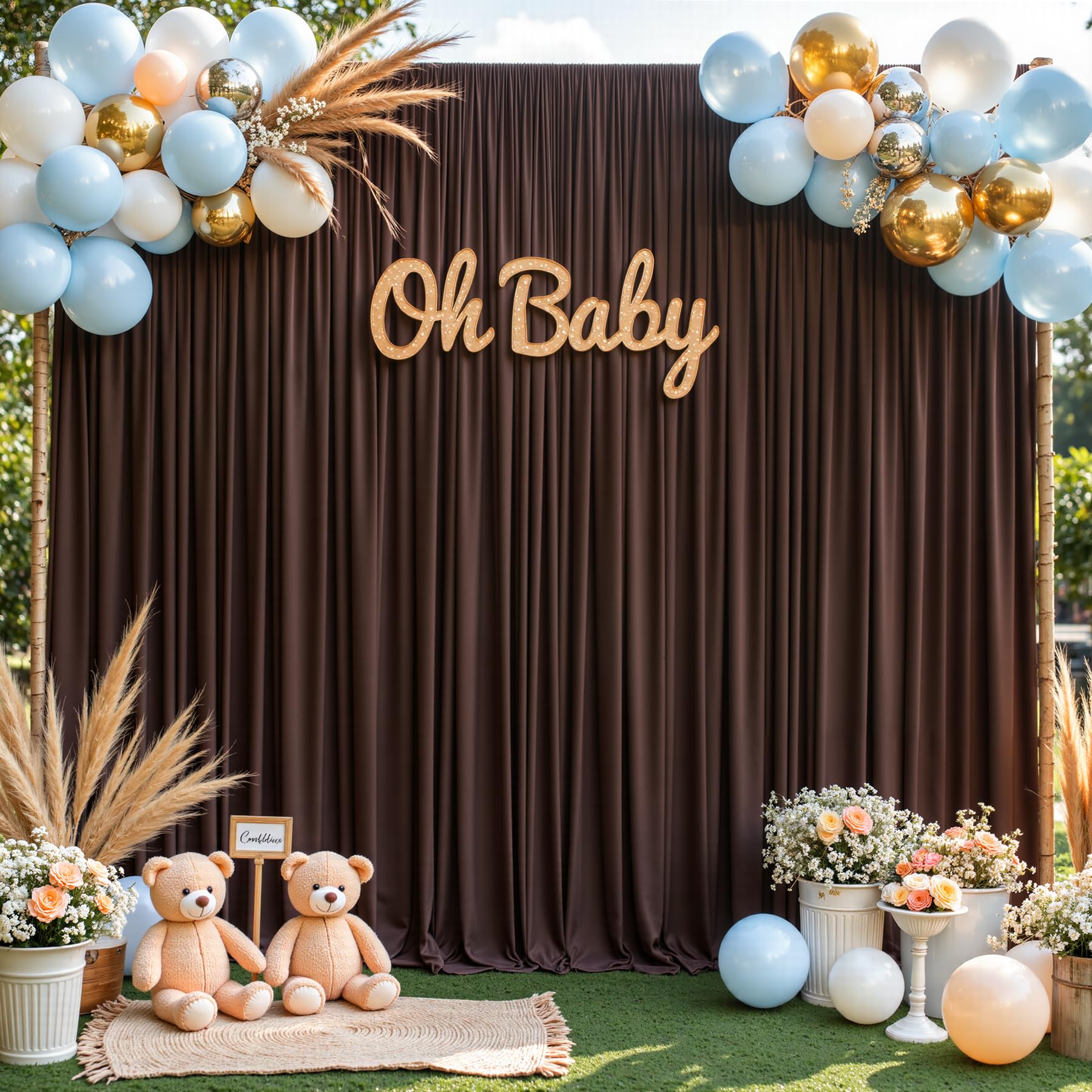 Lot de 2 Rideaux de Toile de Fond Marron pour fêtes de Mariage - 3 x 3 m - Tissu Infroissable - Décoration pour fête prénatale, Anniversaire, Photographie - 1,5 x 3 m