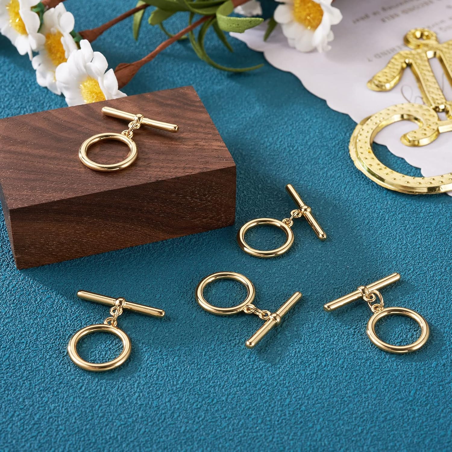 Craftdady 5 Set 18K Gold Ring Toggle Clasps T Bar & Hollow Round Buckle Closure End Clasps for DIY Bracelet Necklace Jewelry Making, 16.5x14mm - Image 7