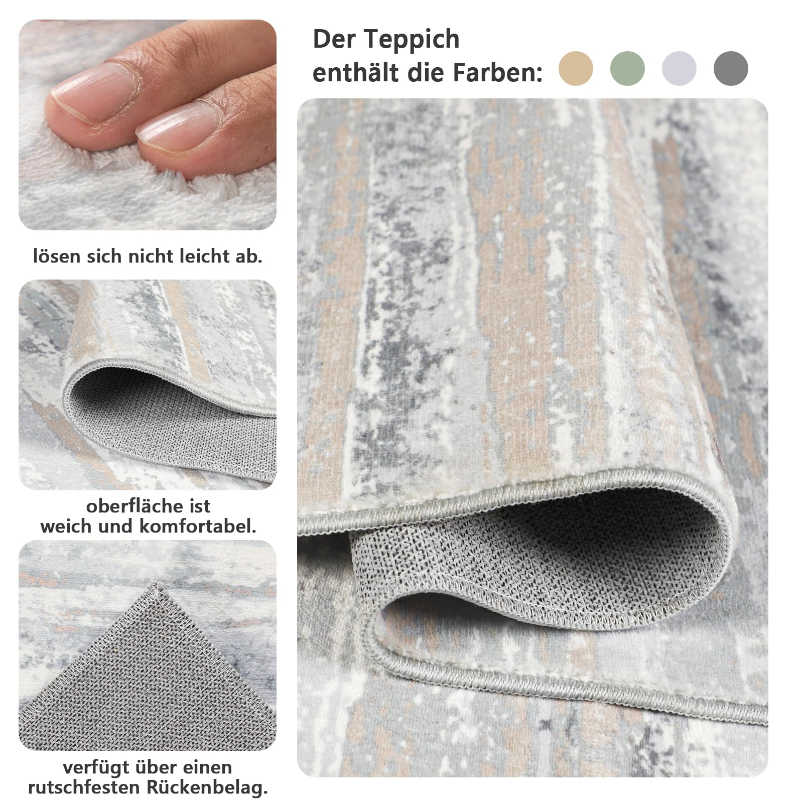 Teppich Läufer Flur 80x300 cm, Leichter Kurzflor Küchenteppich, Waschbarer Teppich, rutschfest Küchenläufer, Teppich Flur, Beige Teppich Läufer für Wohnzimmer, Küche, Diele, Eingang, Balkon