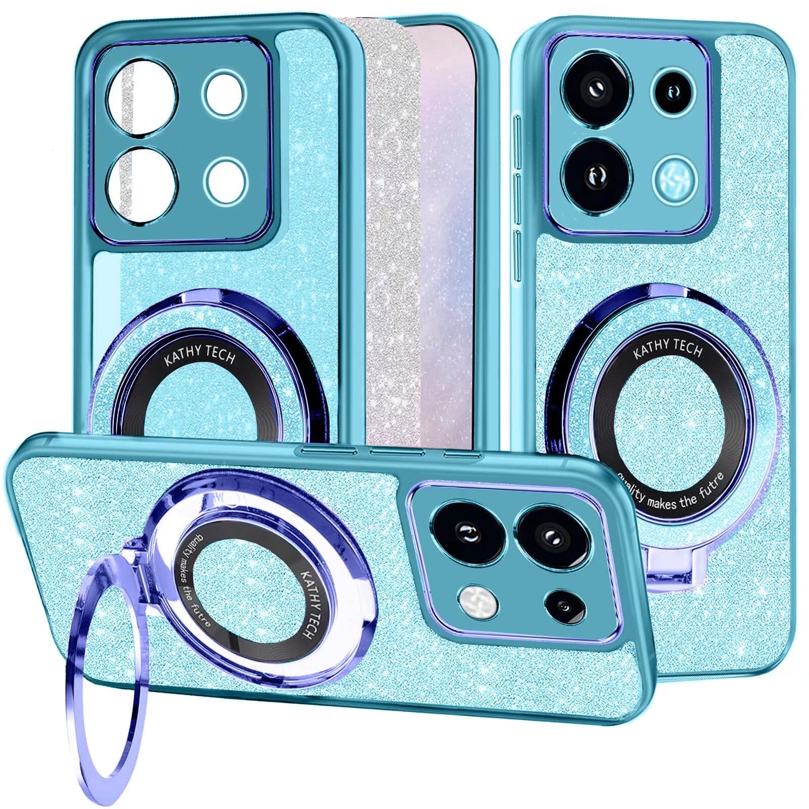 PEIYE Cover Per Xiaomi Redmi Note 13 5G, Custodia In Silicone Con Anello Rotante 360° E Supporto Magnetico, Blu - 2