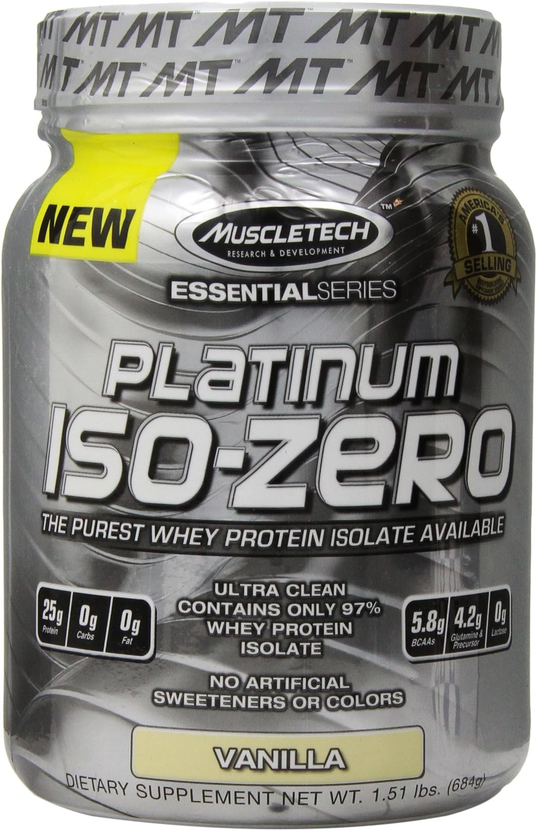 MuscleTech Platinum ISO Zero, The Purest Whey Protein Isolate Available, Vanilla, 1.51 lbs (684g)