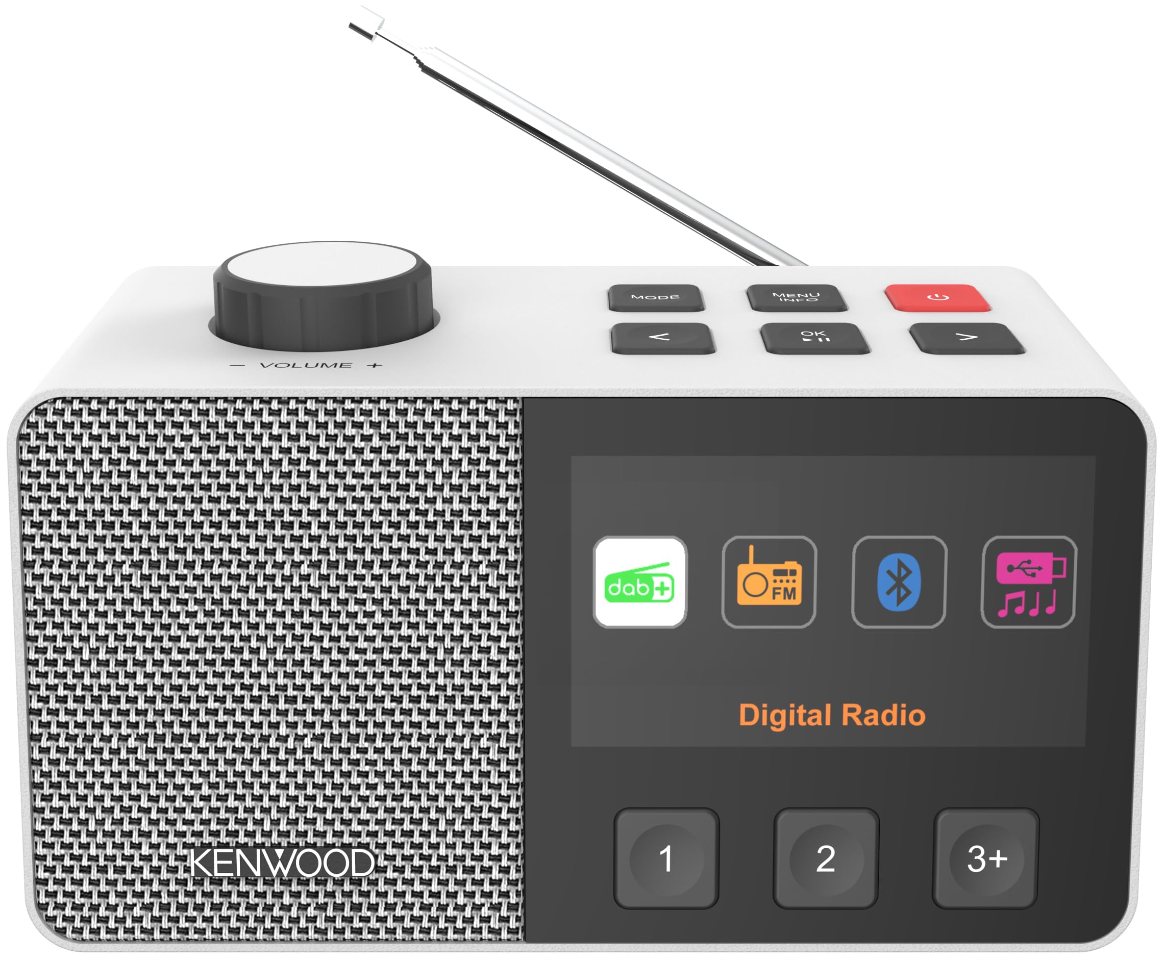Kenwood CR-M70DAB Radio Dab+/FM con ASA, Pantalla IPS 4,3", Bluetooth 5.3, Dual Alarm & Sleep, USB MP3, Jack 3,5 mm, Easy Mode, Altavoz 5 W - Blanco