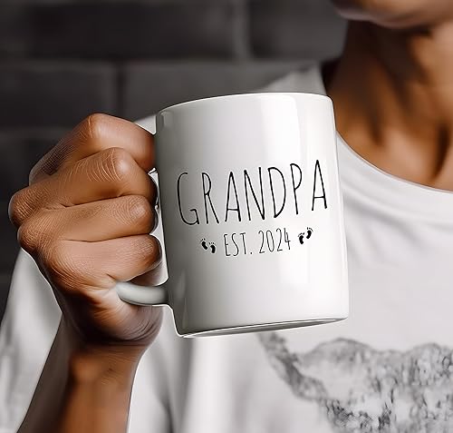 Miniatura 2 de Taza Grandpa Est. 2024 Anuncio de embarazo Grandpa To Be Taza promovida a abuelo Presente 11 oz Blanco