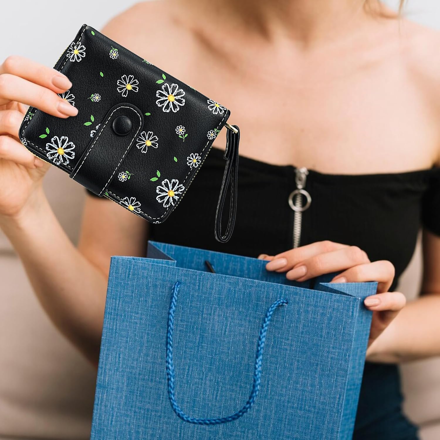 Womens Wallet Cute Small Wallets for Women Black Women's Wallet Kawaii Flower Card Wallets for Women Ladies - Image 6