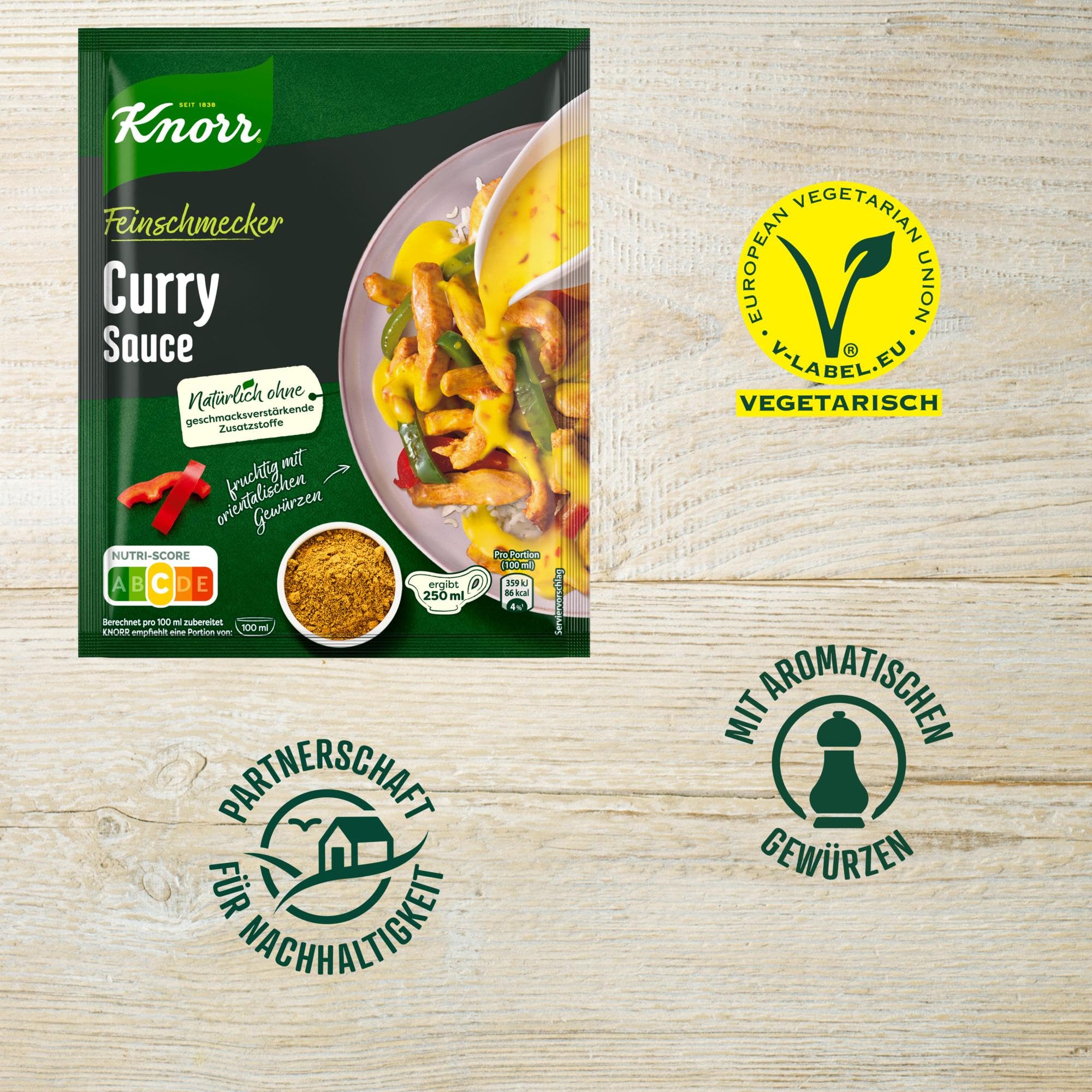 Knorr Feinschmecker Curry Sauce ohne geschmacksverstärkende Zusatzstoffe und Farbstoffe 19x 250 ml