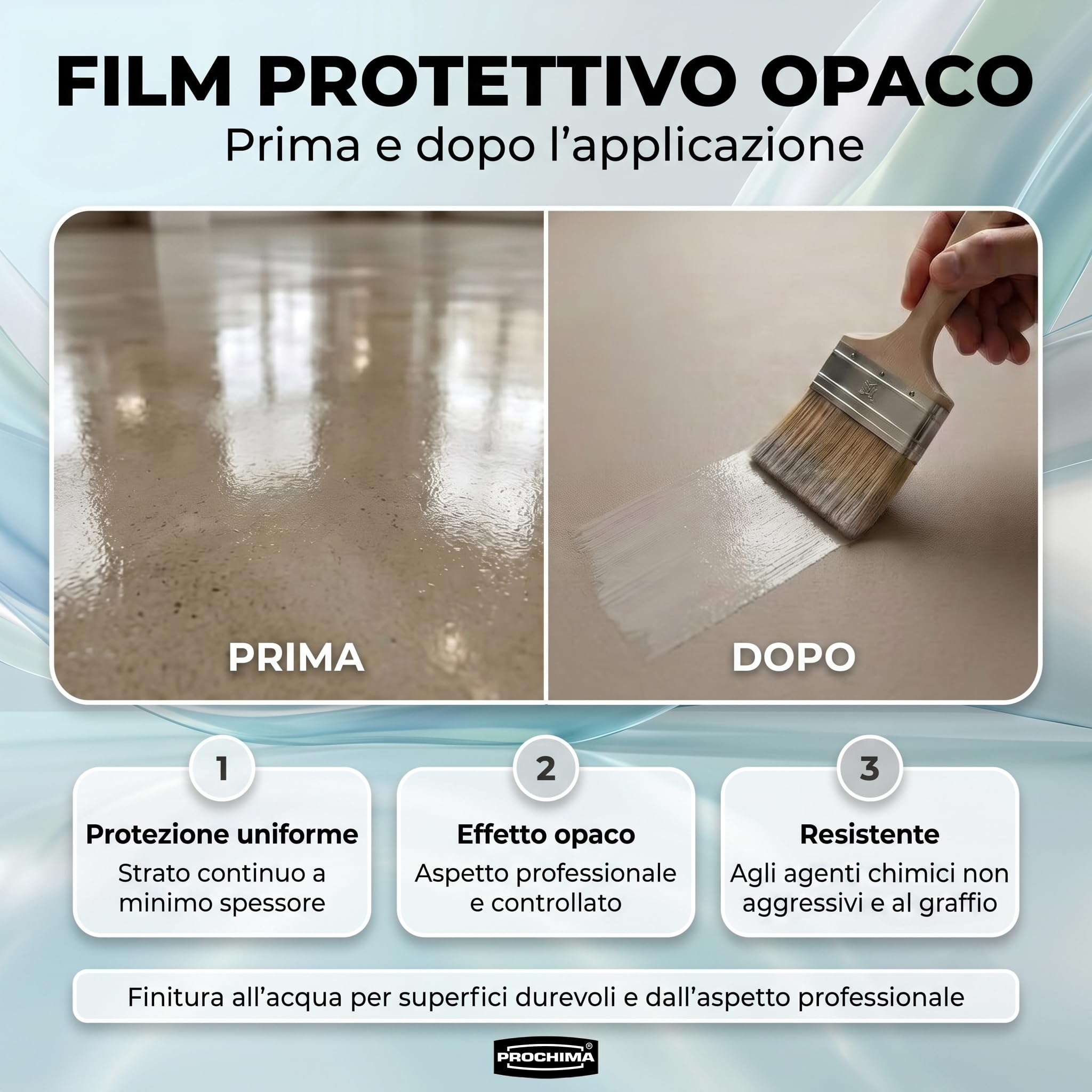 PROCHIMA - FINISH 1K Opaco, Trasparente, Formato da 1 Kg, Finitura Acrilica all’Acqua VOC Zero, Protezione Pavimenti in Resina, Ideale per Interni ed Esterni Civili e Commerciali