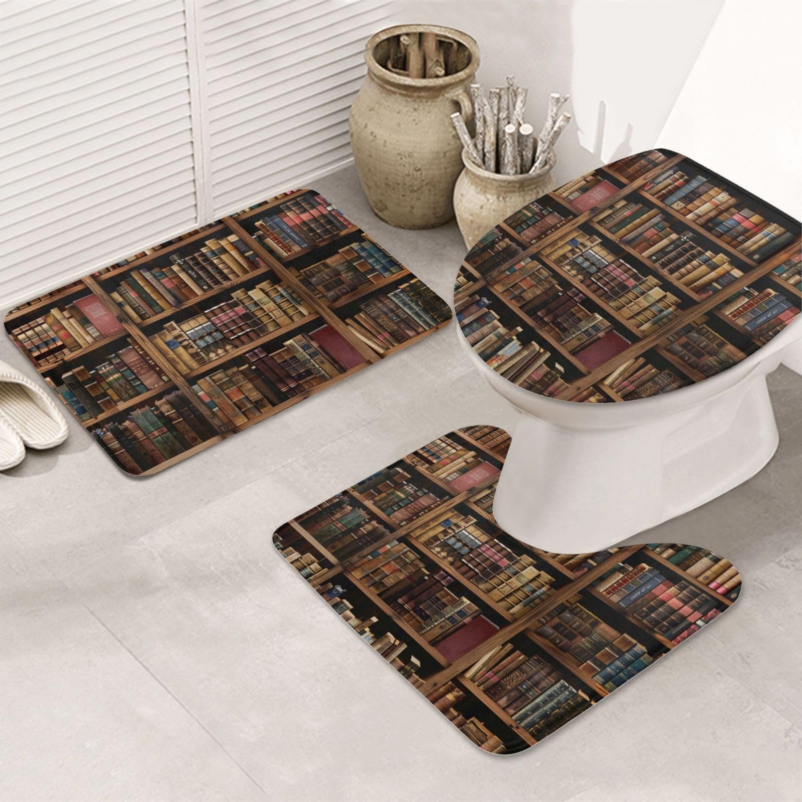 Tapis de bain et contour WC ensemble de 3 pièces flanelle imprimée